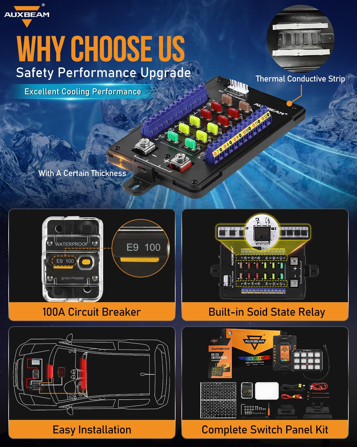 Auxbeam 12 Gang Switch Panel RB120 Toggle Momentary Pulsed RGB Dimmable Multifunction Switch Panel Two Sided Output Marine Switch Panel IP65 Waterproof for Car Boat RV, 3 Year Warranty - Image 5