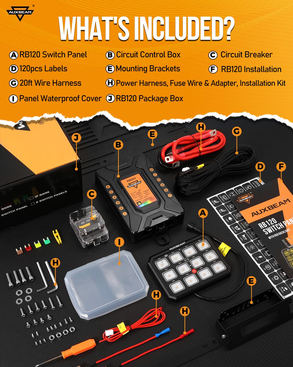 Auxbeam 12 Gang Switch Panel RGB RB120 Toggle Momentary Pulsed Dimmable Backlight Multifunction Switch Panel Two Sided Output for 12-24V Truck Offroad UTV ATV Car Marine Waterproof 2 Years Warranty - Image 6