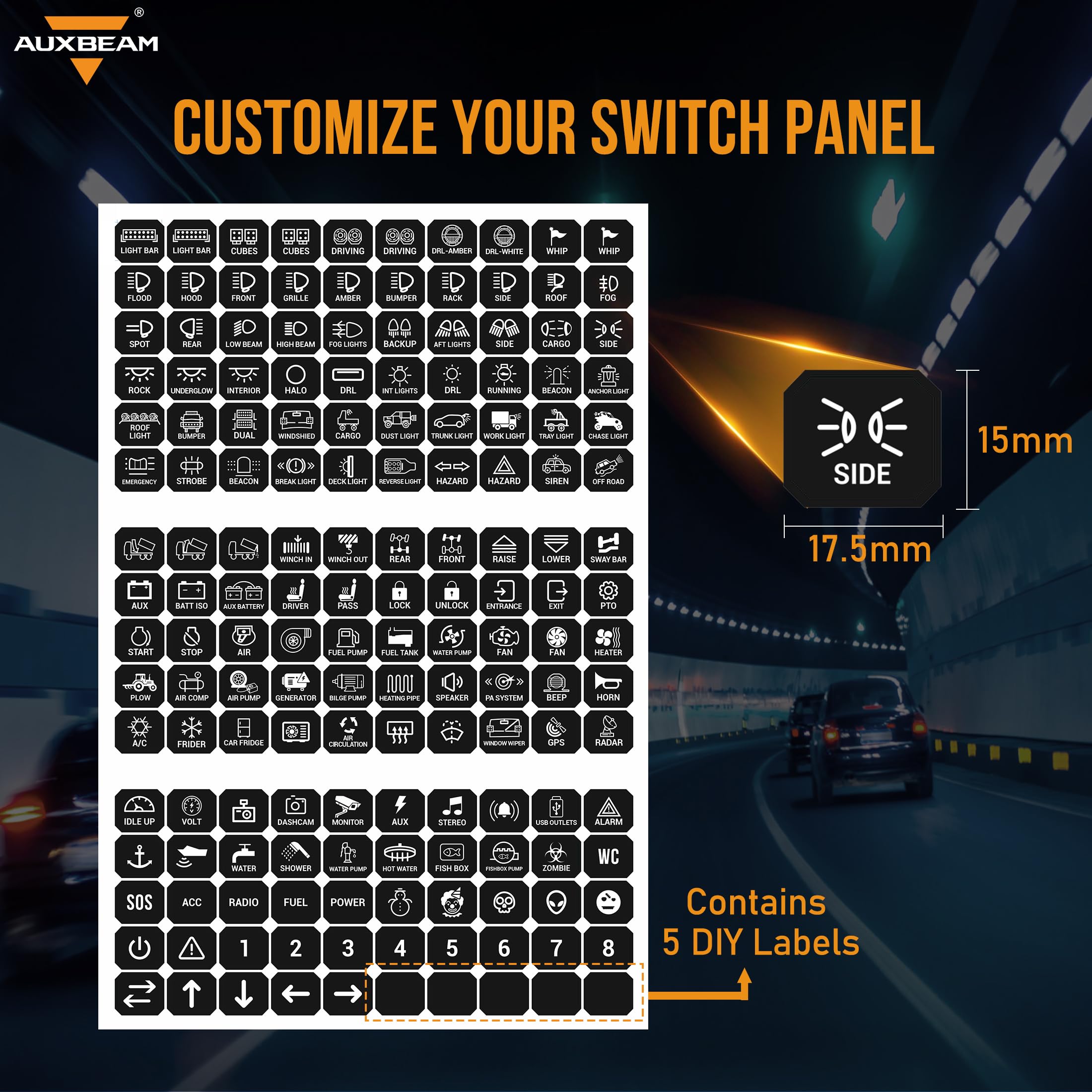 Auxbeam 160PCS Switch Panel Sticker for 6/8 Gang Switch Panel Light Switch Labels Decals for Auxbeam Switch Panel BA80 GA80 BB80 GB80 BC60 GC60 RA80 RB80 RA60 AR-800 AR-820 AC800 RC800 Switch Stickers - Image 3