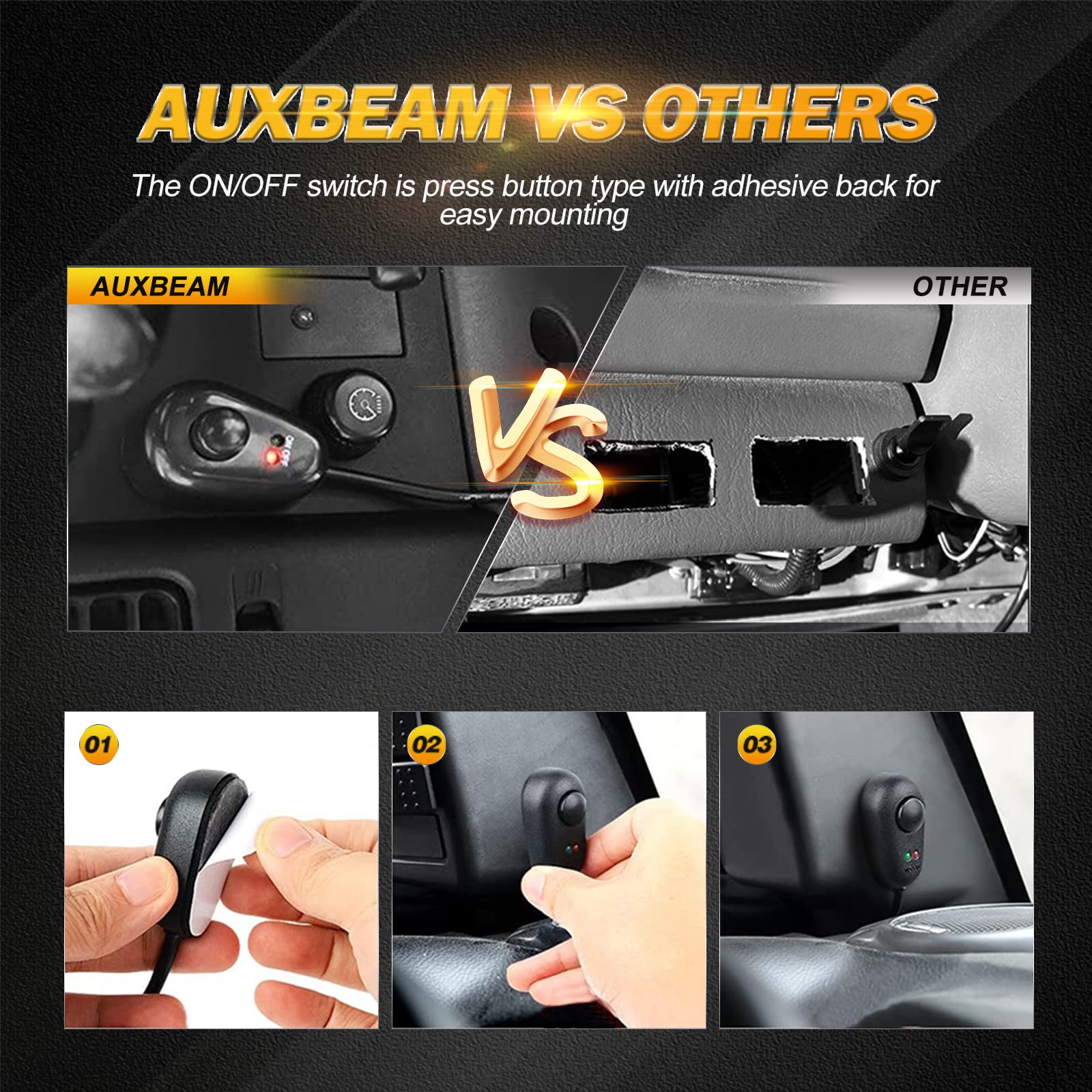 Auxbeam 16AWG Led Light Bar Wiring Harness with Fuse, 2 Leads 240W Wiring Harness Kit for Off-Road Lights, 12V 40A Relay On Off Switch Relay for Led Work Light Fog Lights - Image 3