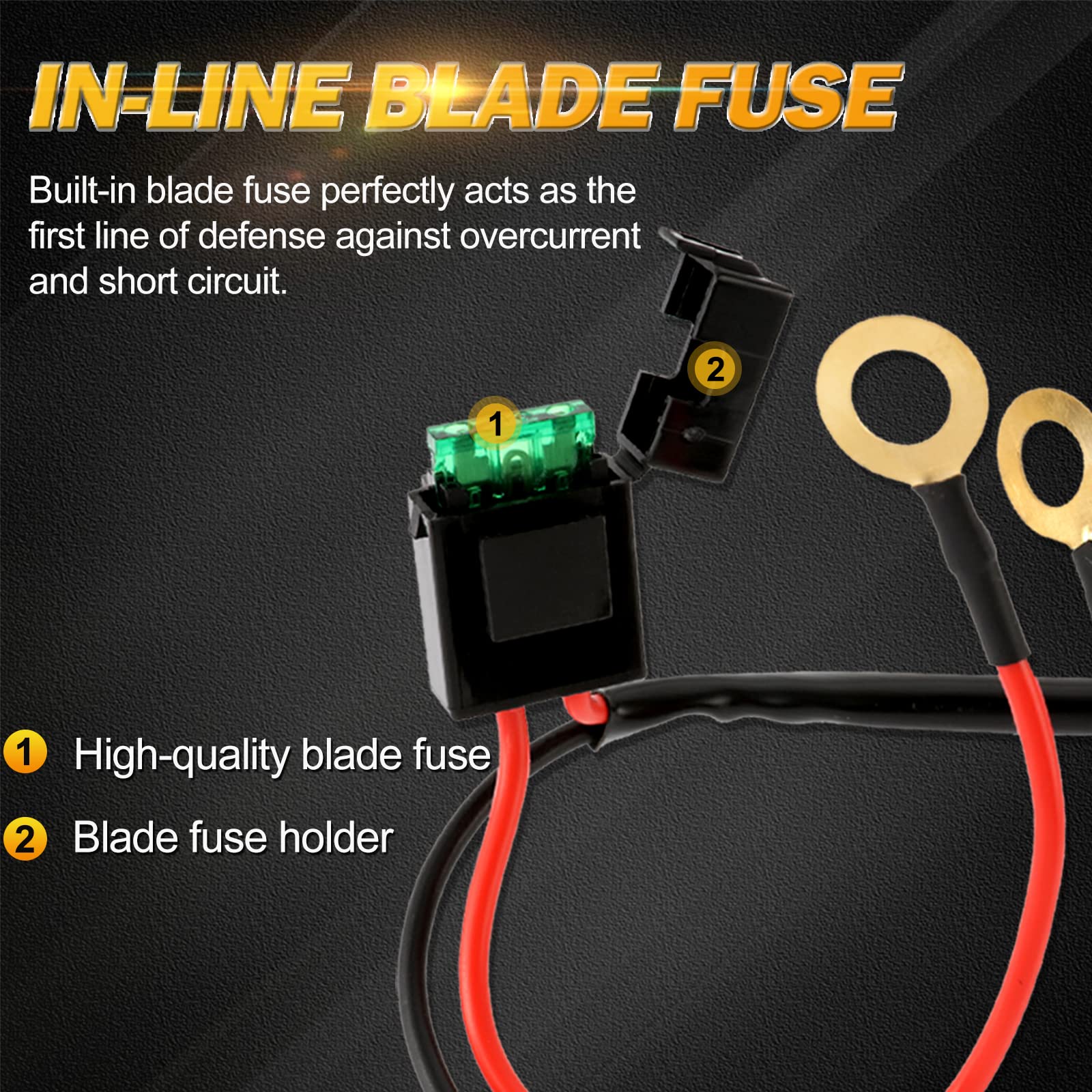 Auxbeam 16AWG Led Light Bar Wiring Harness with Fuse, 2 Leads 240W Wiring Harness Kit for Off-Road Lights, 12V 40A Relay On Off Switch Relay for Led Work Light Fog Lights - Image 5