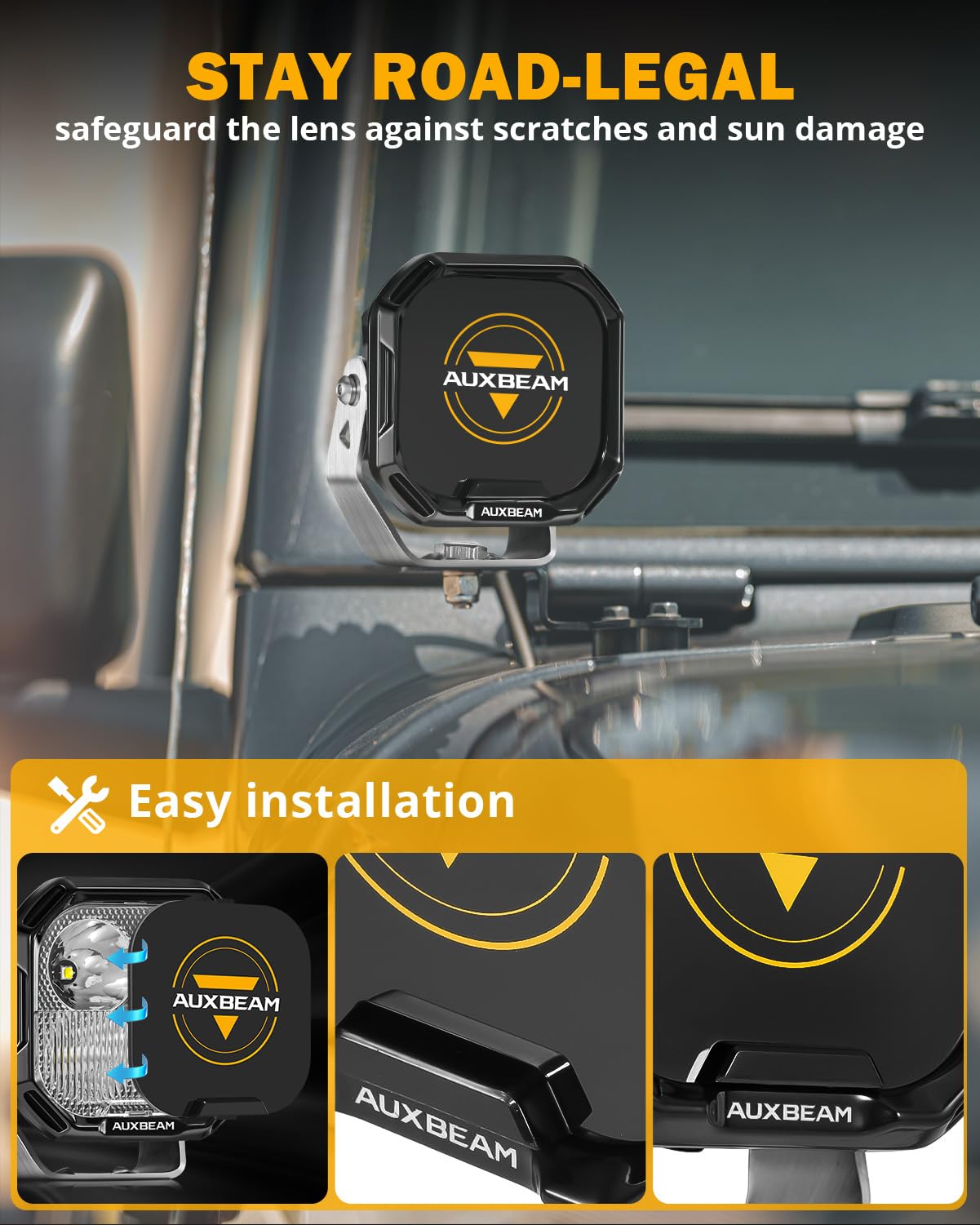 Auxbeam 3 Inch Color Play Series Off-Road Protective Cover, Black Square Light Cover, 2PCS, (Only Compatible with Color Play Series) - Image 4