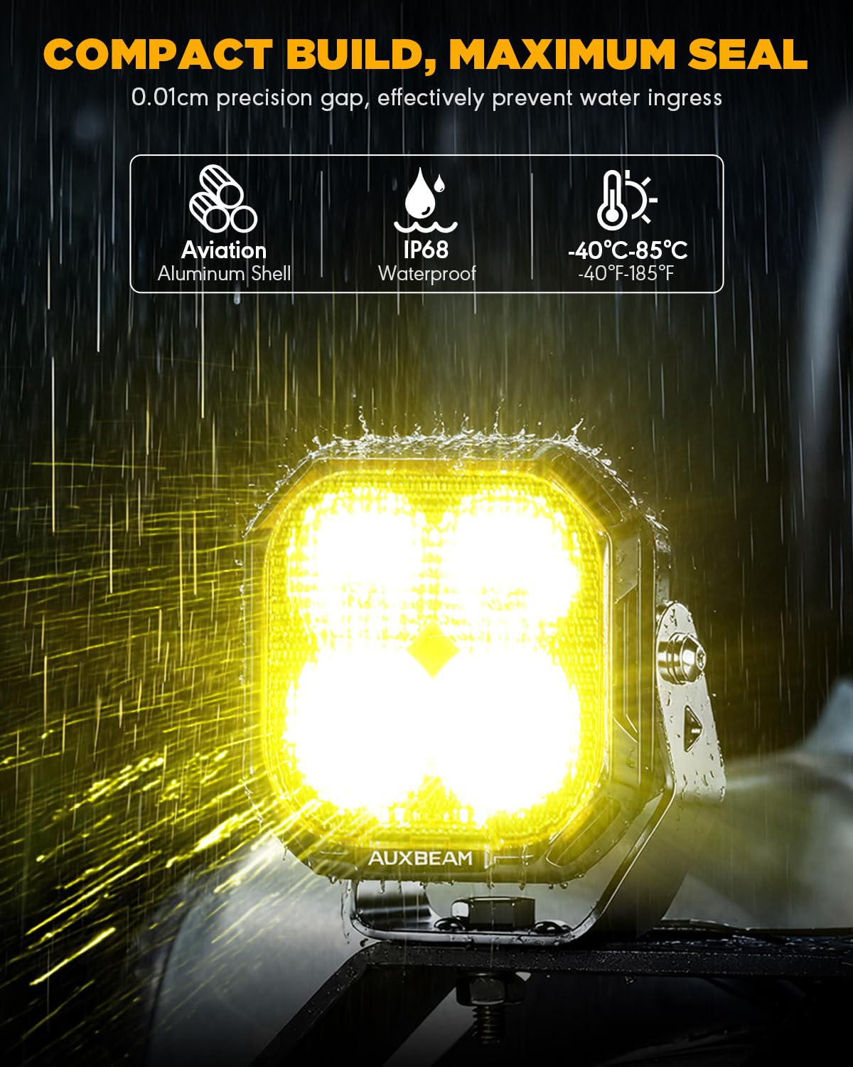 Auxbeam 3 Inch LED Off Road Lights, Color Play Series 7 RGB Colors LED Pod Light, 12960LM Auxiliary Driving Lights with White/Amber/Black Covers Flood Beam Work Lights Amber Fog Light for Truck Jeep - Image 5