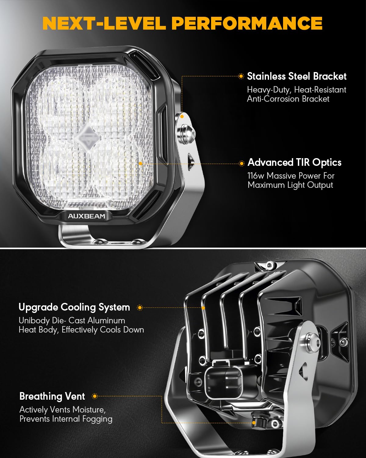 Auxbeam 3 Inch LED Off Road Lights, Color Play Series 7 RGB Colors LED Pod Light, 12960LM Auxiliary Driving Lights with White/Amber/Black Covers Flood Beam Work Lights Amber Fog Light for Truck Jeep - Image 6