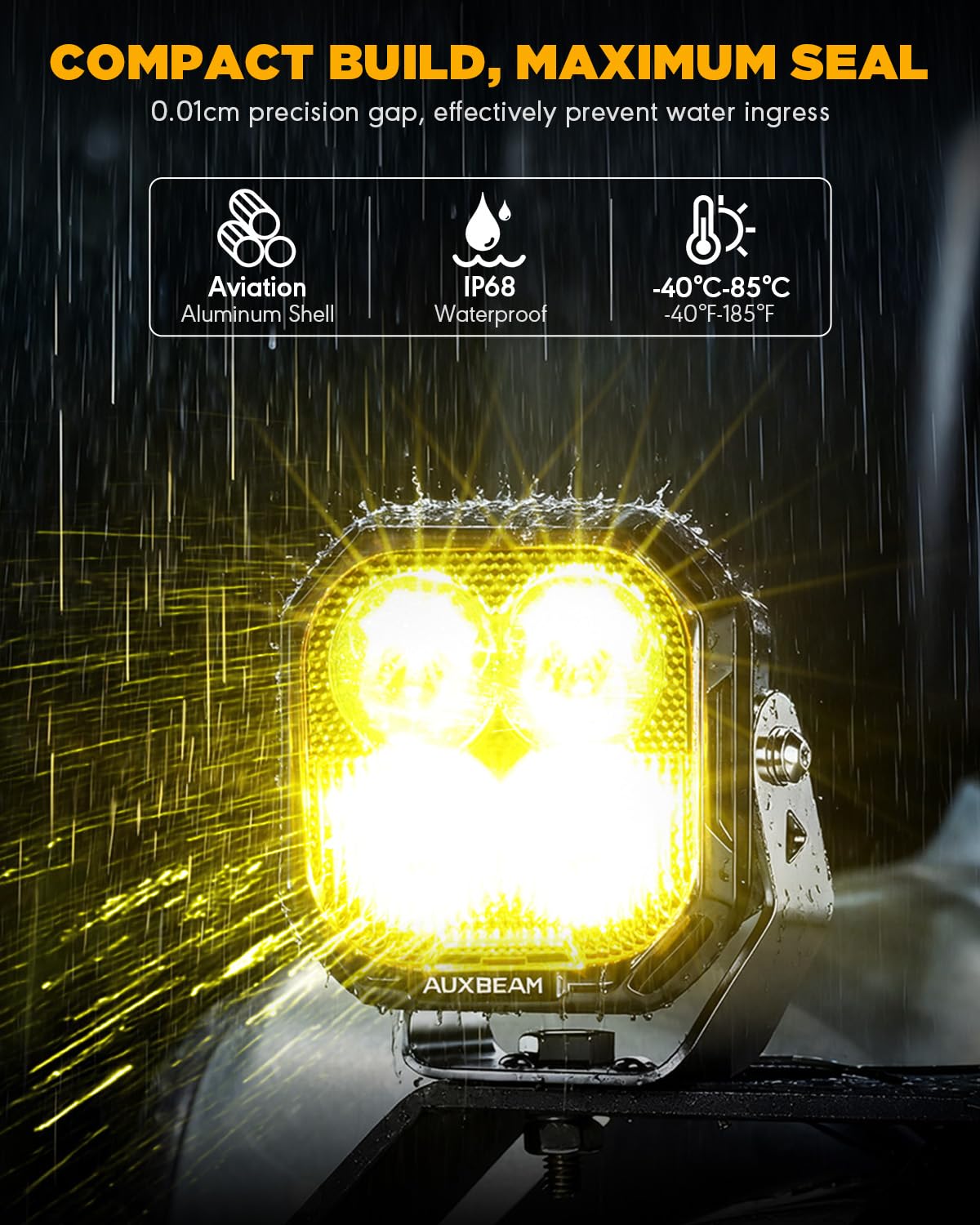 Auxbeam 3 Inch RGB LED Pod Lights, 7 Dynamic Gradient Cycle Backlight, 116W Spot Flood Combo, RGBW Color Changing Off Road Driving Light for Jeep Truck ATV, Color Play Series with White Amber Covers - Image 5