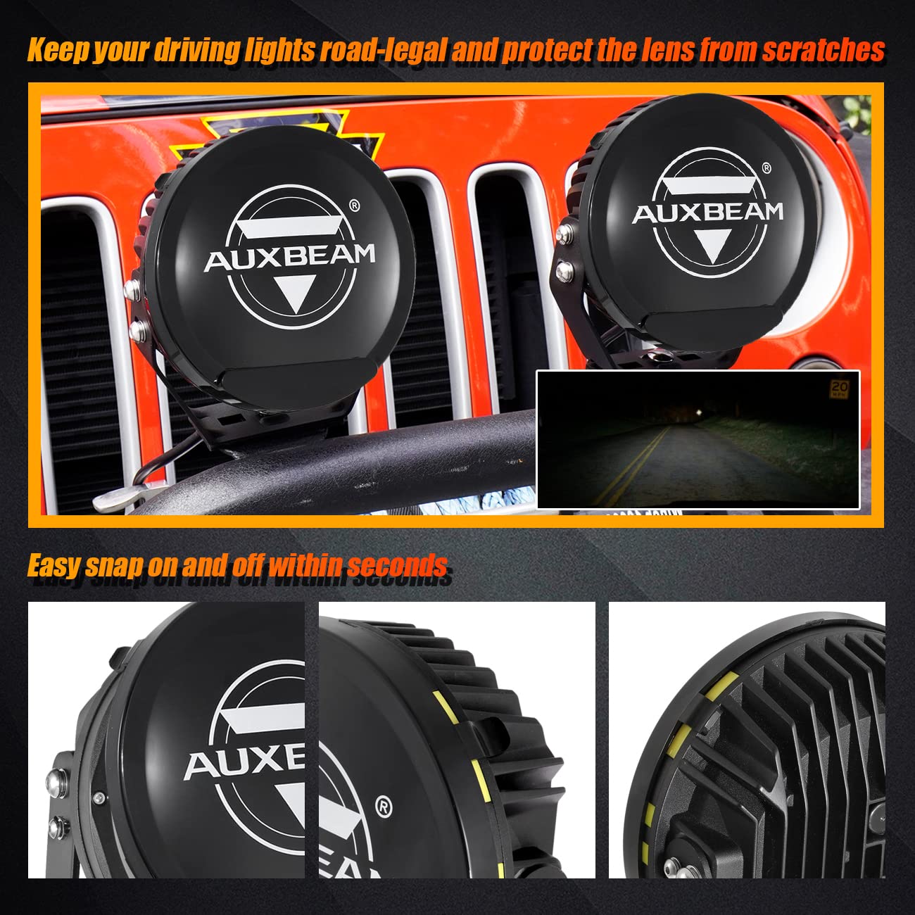 Auxbeam 360-PRO Series Bundle, 9" 270W Round Offroad Lights with 2PCS Black Light Covers, Spot Flood Combo Driving Light Bar Truck Pod Lights 4x4 Off-Road Lighting - Image 4