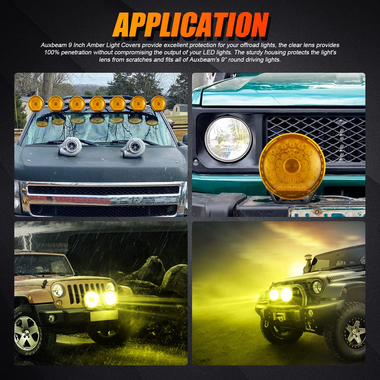 Auxbeam 360-PRO Series 9 Inch Bundle, 270W Round Off-Road Lights with 2PCS Amber Light Covers, LED Driving Light Bar Yellow Fog Light Pods Spot Flood Combo Offroad Lights - Image 5