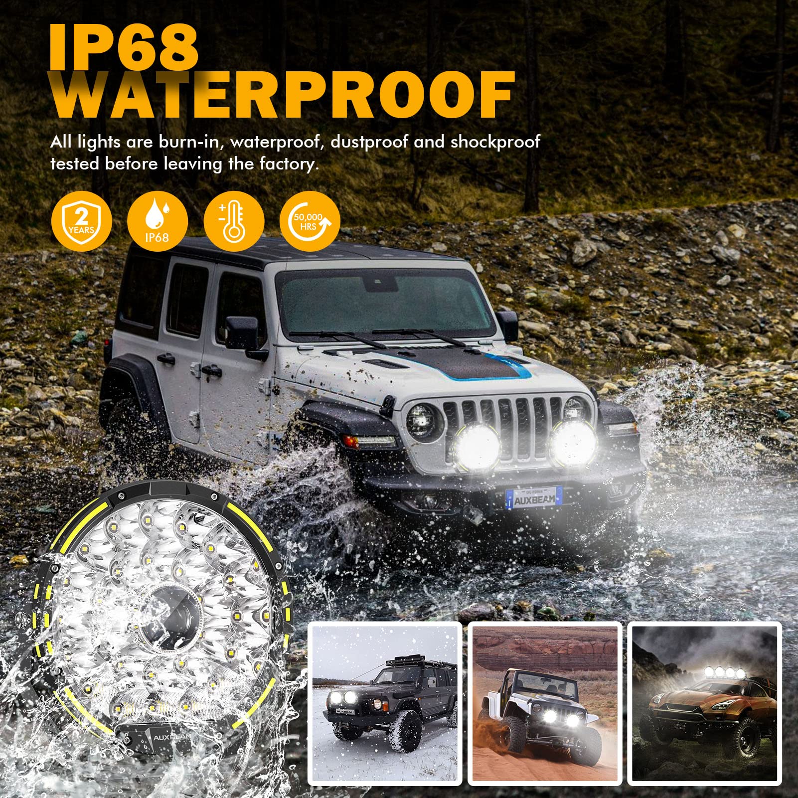 Auxbeam 360-PRO Series Bundle, 9" 270W Round Offroad Lights with 2PCS Black Light Covers, Spot Flood Combo Driving Light Bar Truck Pod Lights 4x4 Off-Road Lighting - Image 8