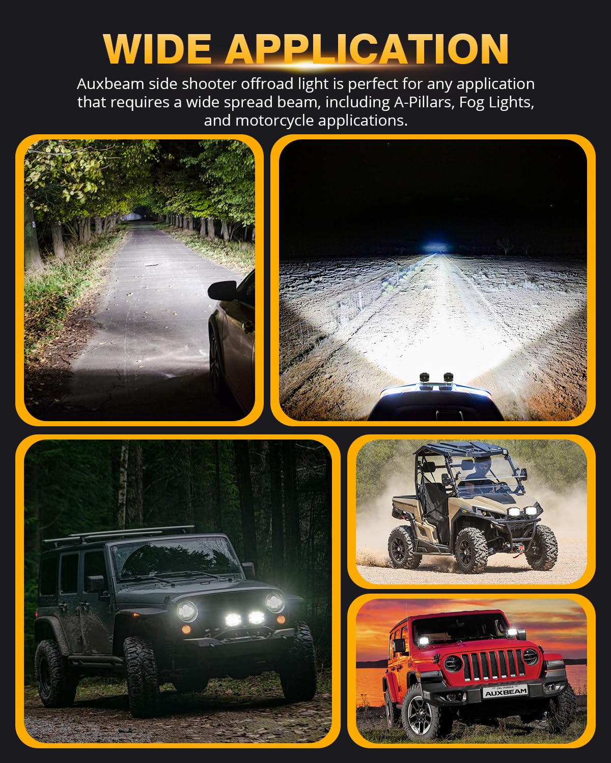 Auxbeam 4" 92W LED Cube Pod with Amber Covers+Auxbeam 4 inch Pod Light Covers - Image 9