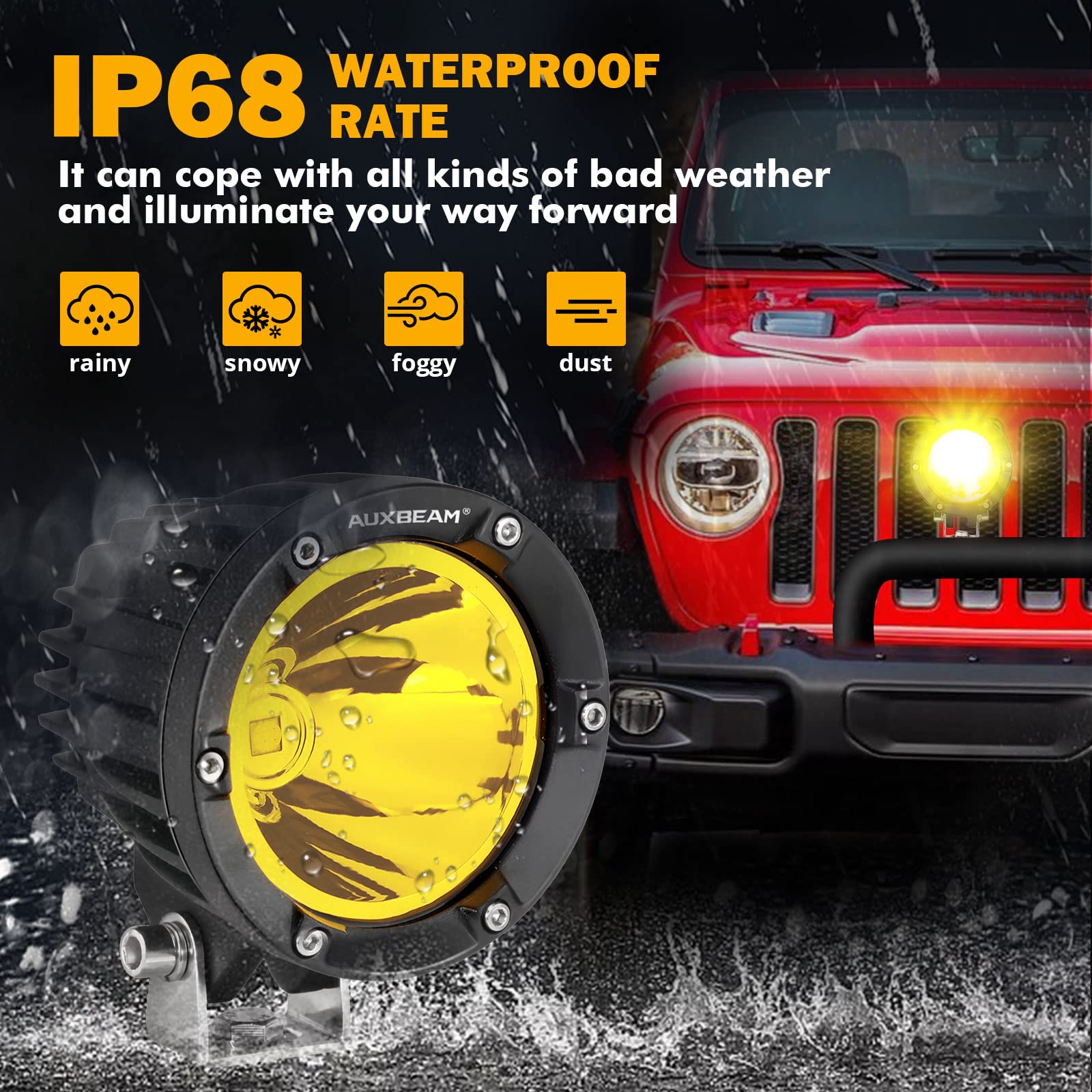 Auxbeam 4 Inch 72W Amber Fog Lights with Black Covers Combo Kit, 7200LM Yellow Spot Beam Round Offroad LED Pods Light Driving Light with DT Wiring Harness for Truck Jeep Pickup ATV UTV, Pack of 4 - Image 8