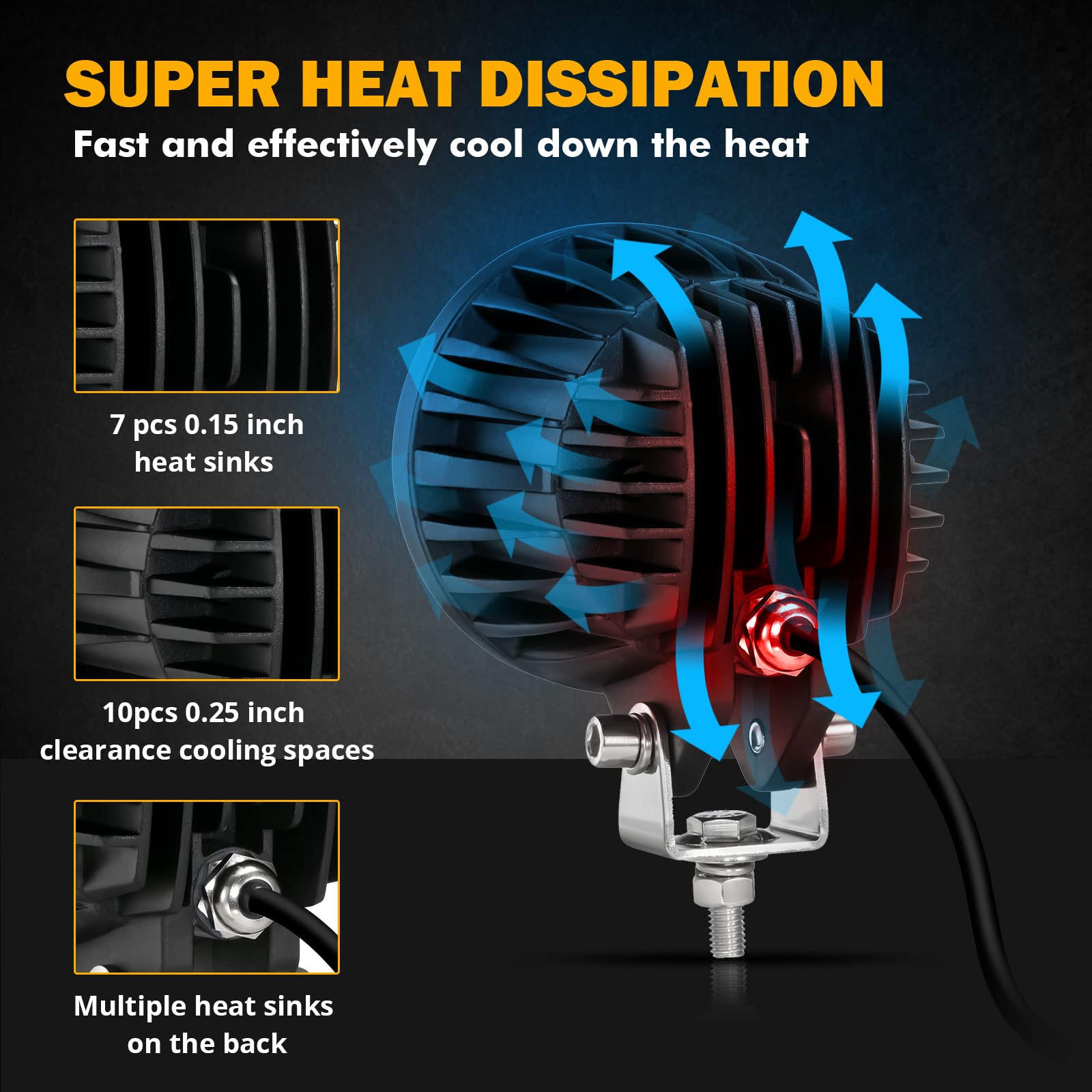 Auxbeam 4 Inch Round Offroad Lights with Black Covers Combo Kit, 72W 7200LM Spot Beam Design LED Pods Driving Fog Light with DT Wiring Harness for Truck, Jeep, Pickup, ATV, UTV, Pack of 4 - Image 9