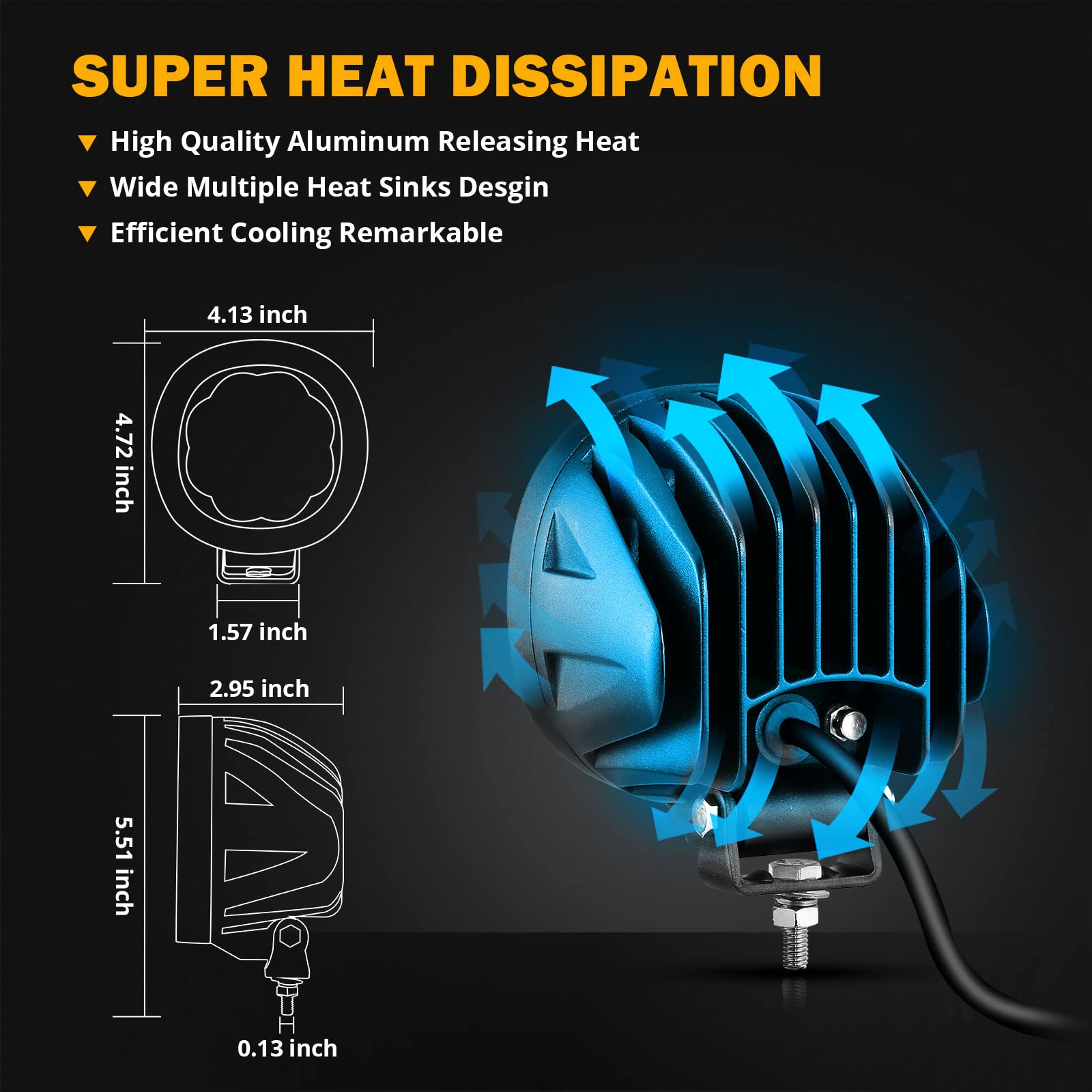 Auxbeam 4 Inch Amber Offroad Lights + 4 inch LED Pod Covers for Truck Pickup SUV ATV UTV 4x4 Jeep Wrangler - Image 4