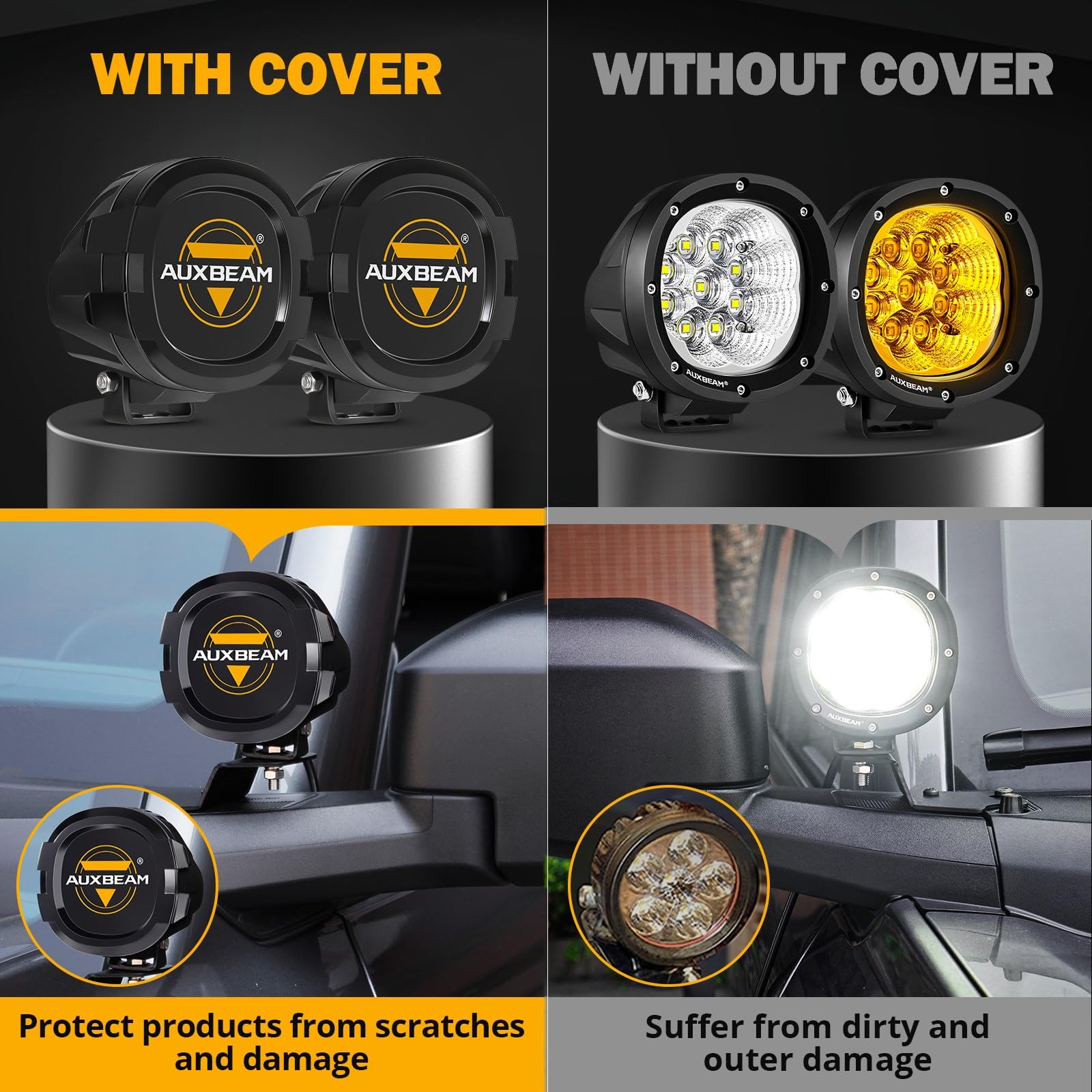 Auxbeam 4 Inch LED Offroad Lights with 6 Modes + 4 inch LED Pod Covers for Truck Pickup SUV ATV UTV 4x4 Jeep Wrangler - Image 7