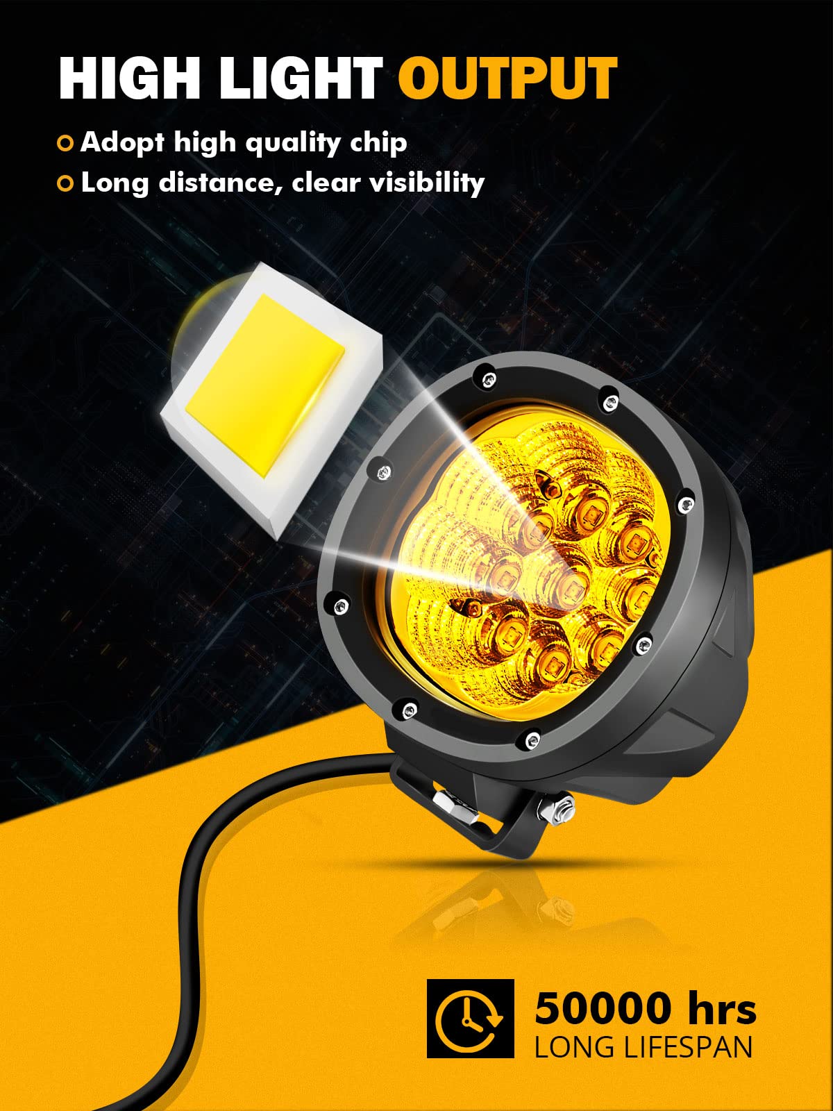 Auxbeam 4 Inch Amber Round LED Driving Flood Light + 4 inch LED Pod Covers Waterproof Dustproof for Truck SUV ATV UTV Jeep Wrangler Motorcycle - Image 3