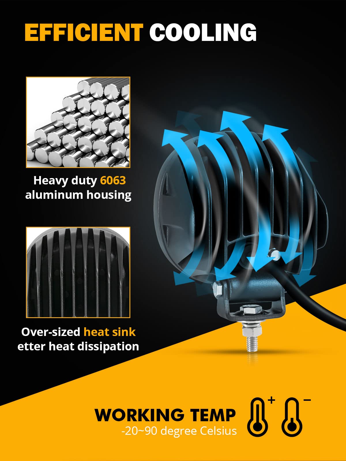 Auxbeam 4 Inch Amber Round LED Driving Flood Light + 4 inch LED Pod Covers Waterproof Dustproof for Truck SUV ATV UTV Jeep Wrangler Motorcycle - Image 4