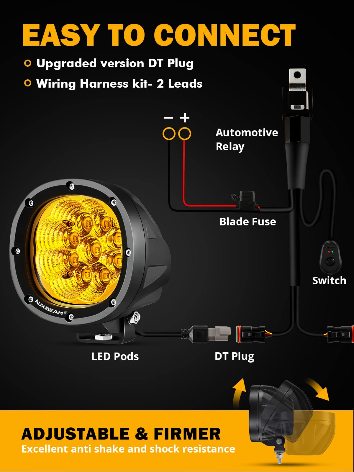 Auxbeam 4 Inch Amber Round LED Driving Flood Light + 4 inch LED Pod Covers Waterproof Dustproof for Truck SUV ATV UTV Jeep Wrangler Motorcycle - Image 7