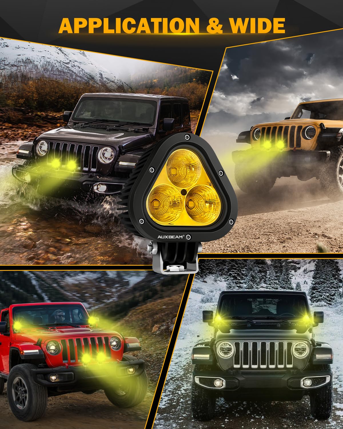 Auxbeam 4 Inch LED Led Pods, Amber Offroad Light 9000LM 90W Yellow Fog Lights Spot Flood Combo LED Driving Ditch Light Universal Auxiliary Lights for Jeep Truck ATV UTV - Image 7