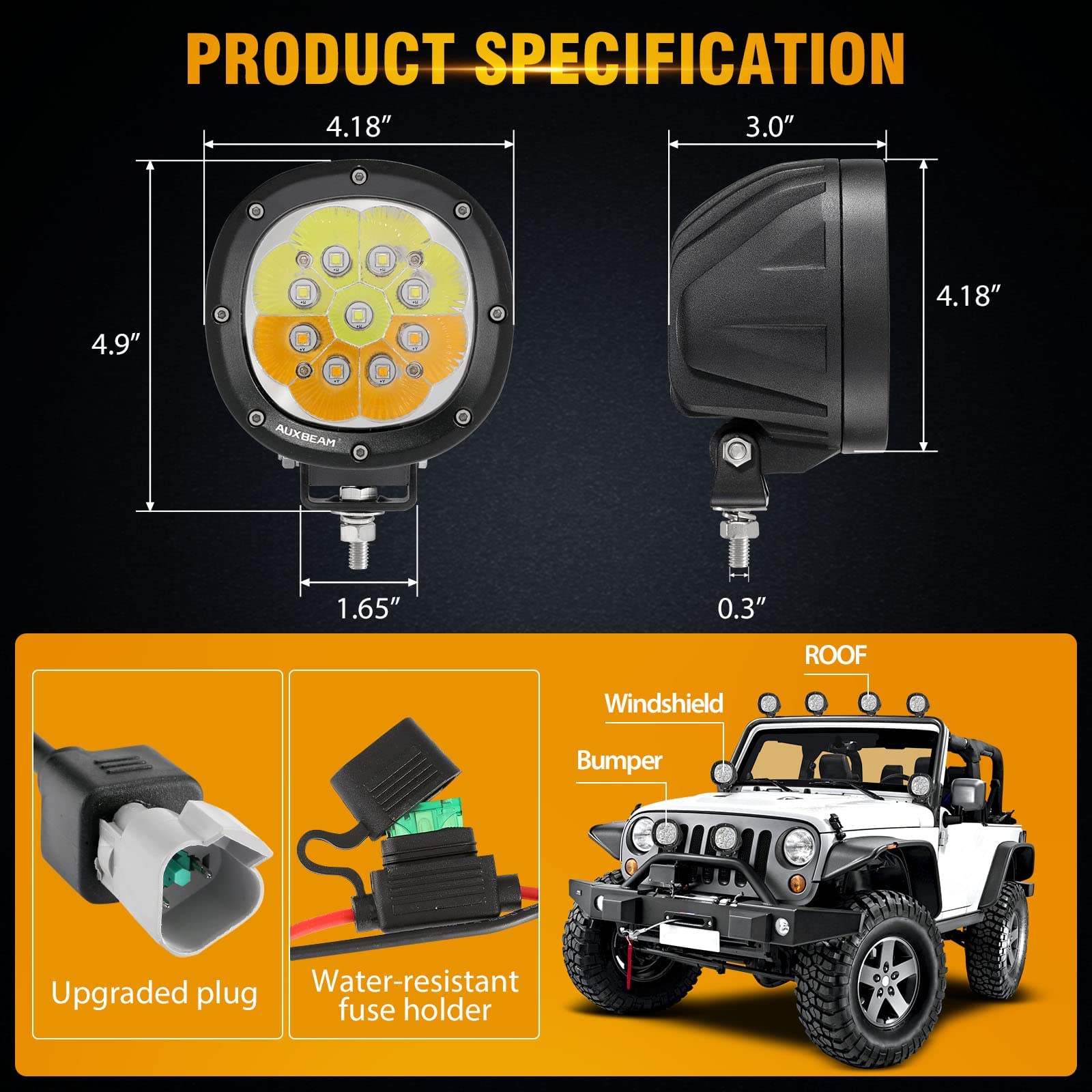 Auxbeam 4 Inch LED Offroad Lights with 6 Modes + 4 inch LED Pod Covers for Truck Pickup SUV ATV UTV 4x4 Jeep Wrangler - Image 3