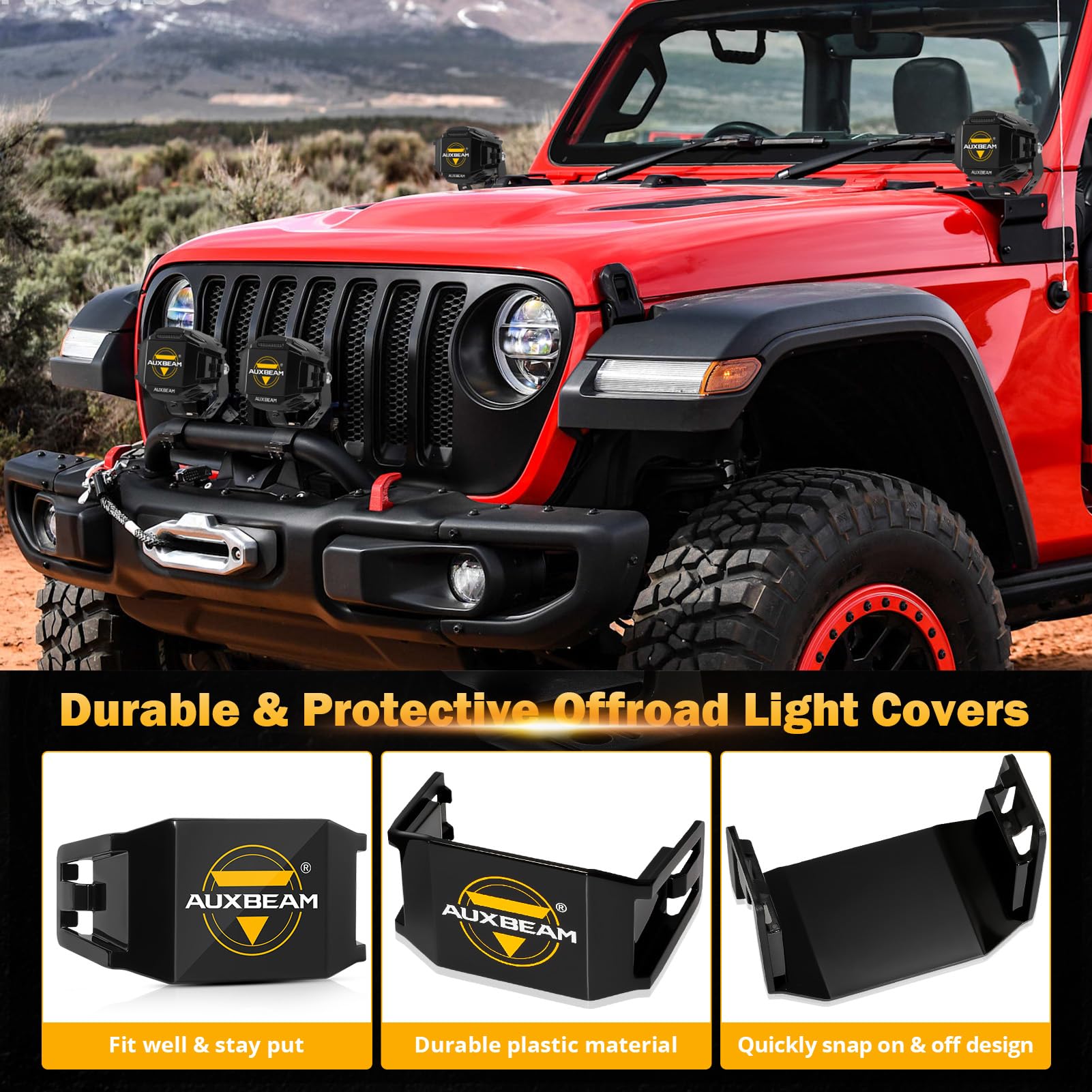 Auxbeam 4 inch Pod Light Covers, Black Cube Offroad Light Cover Waterproof Polycarbonate Protective Lens for LED Pod Lights Driving Fog Light (Fit for ZD000849 ZD000850) - Image 6