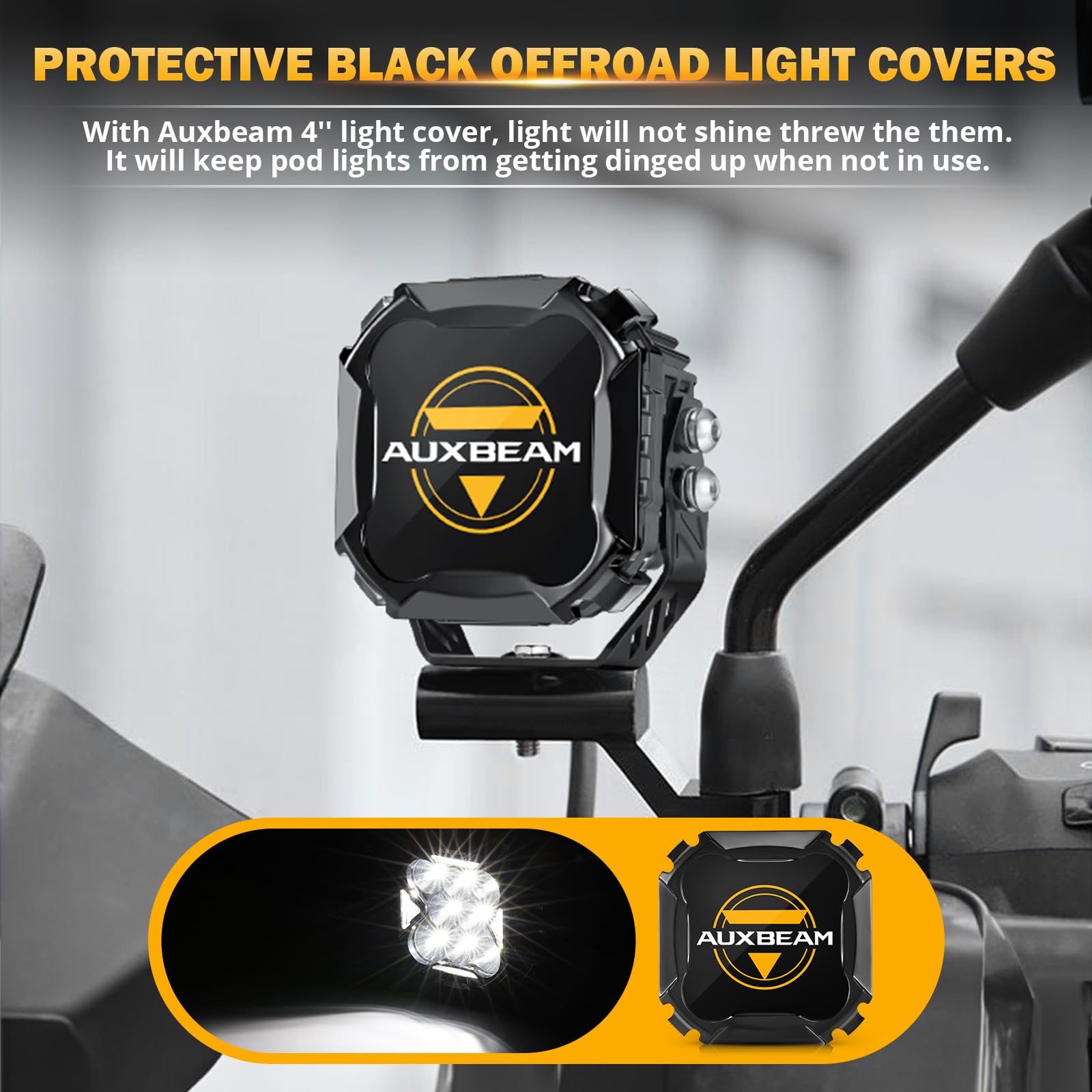 Auxbeam 4 inch Pod Light Covers, Black Offroad Cover Waterproof Polycarbonate Protective Lens for LED Pods Driving Fog Light (Fit for ZD000860, ZD000861, ZD000862), Pair - Image 3