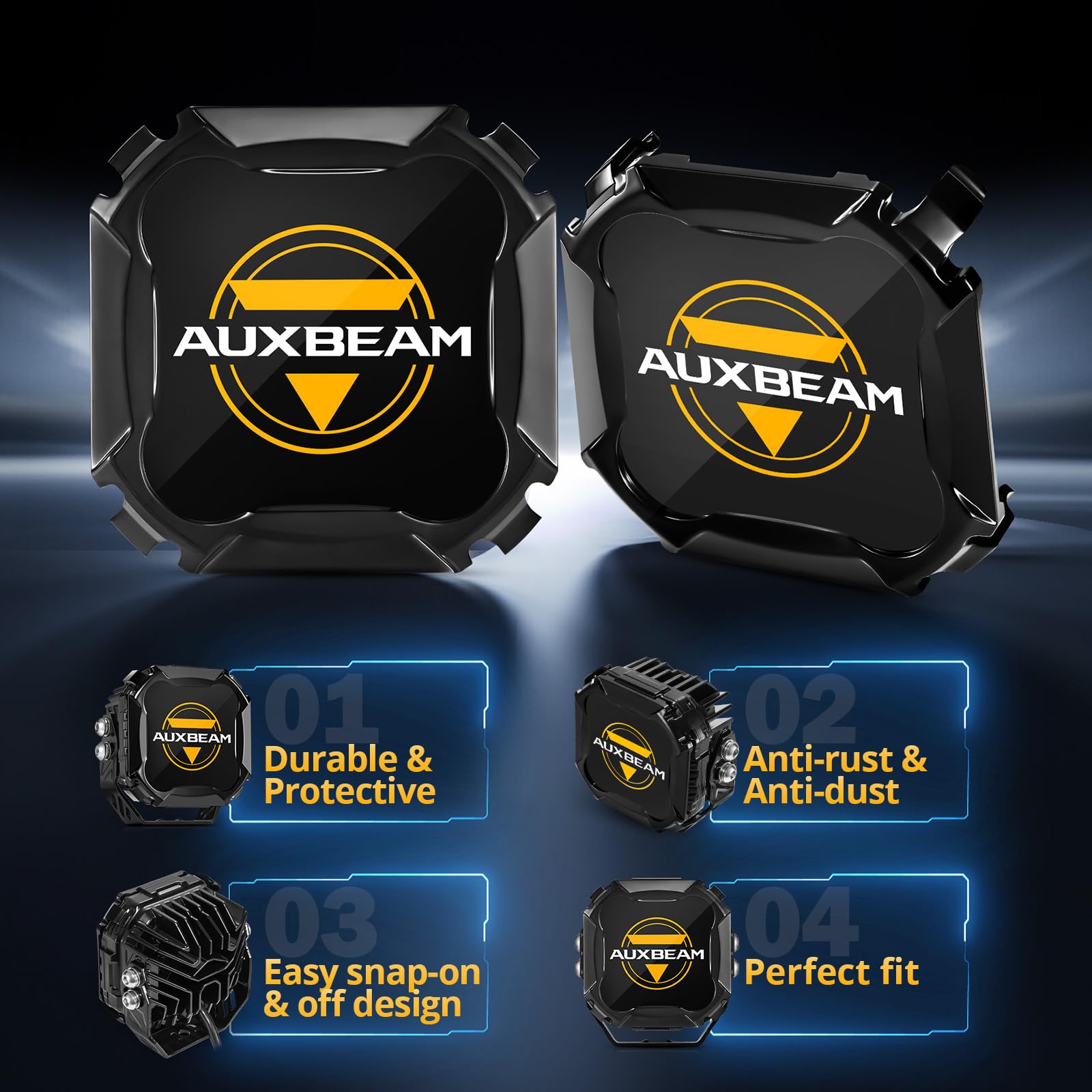 Auxbeam 4 inch Pod Light Covers, Black Offroad Cover Waterproof Polycarbonate Protective Lens for LED Pods Driving Fog Light (Fit for ZD000860, ZD000861, ZD000862), Pair - Image 4