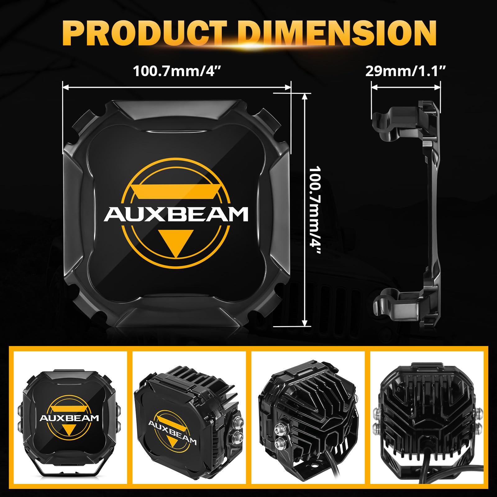 Auxbeam 4 inch Pod Light Covers, Black Offroad Cover Waterproof Polycarbonate Protective Lens for LED Pods Driving Fog Light (Fit for ZD000860, ZD000861, ZD000862), Pair - Image 5