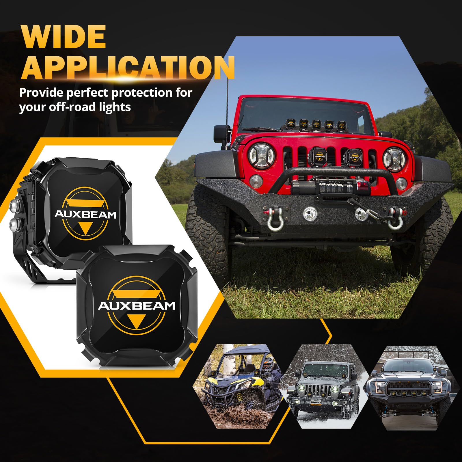 Auxbeam 4 inch Pod Light Covers, Black Offroad Cover Waterproof Polycarbonate Protective Lens for LED Pods Driving Fog Light (Fit for ZD000860, ZD000861, ZD000862), Pair - Image 7