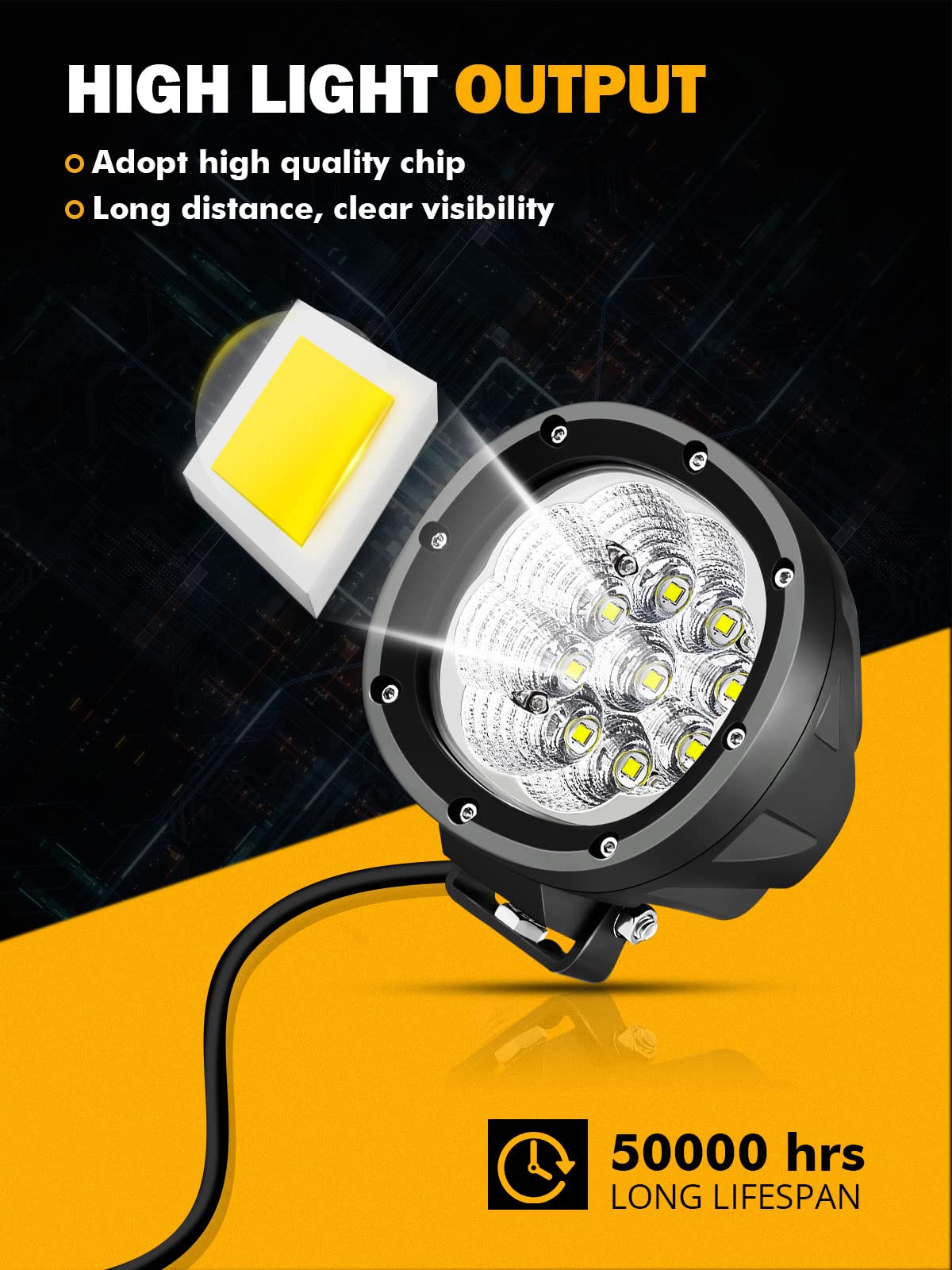 Auxbeam 4 Inch Round LED Driving Flood Light + 4 inch LED Pod Covers with DT Plug Wiring Harness Kit for Truck Boat Pickup ATV UTV SUV - Image 3