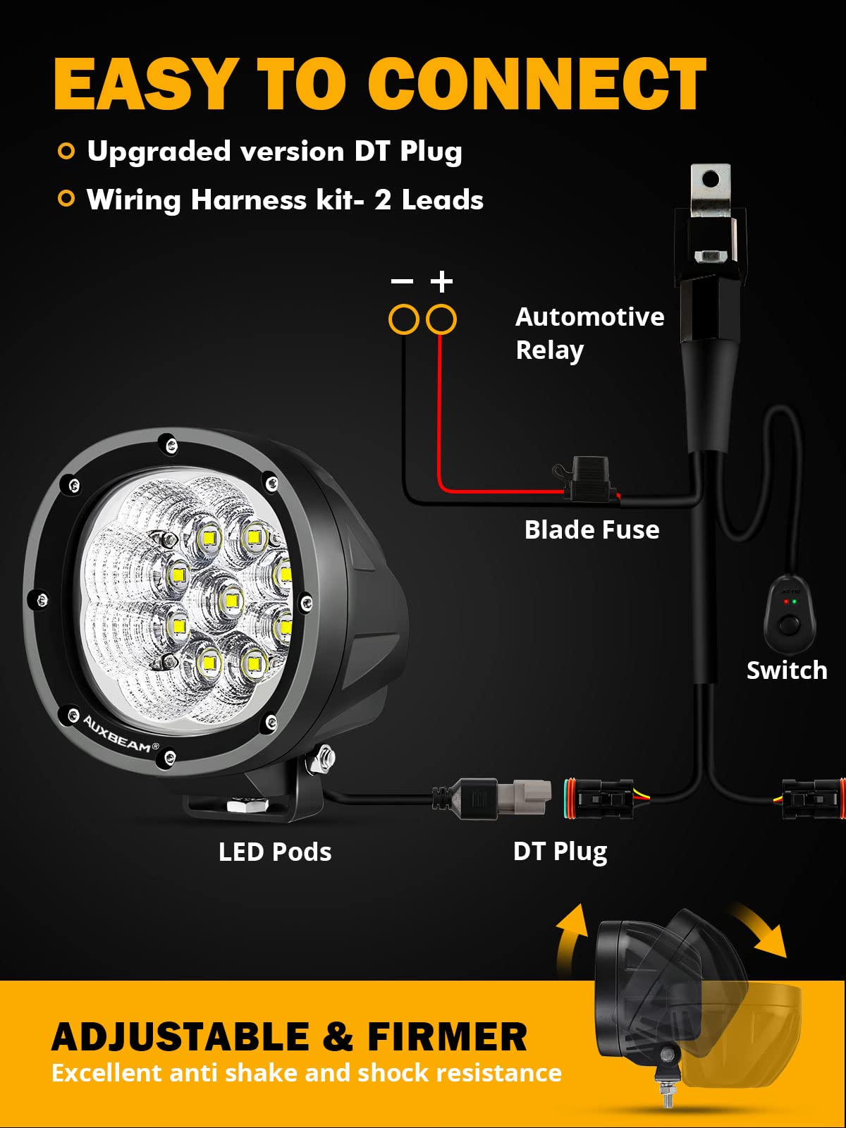 Auxbeam 4 Inch Round LED Driving Flood Light + 4 inch LED Pod Covers with DT Plug Wiring Harness Kit for Truck Boat Pickup ATV UTV SUV - Image 7