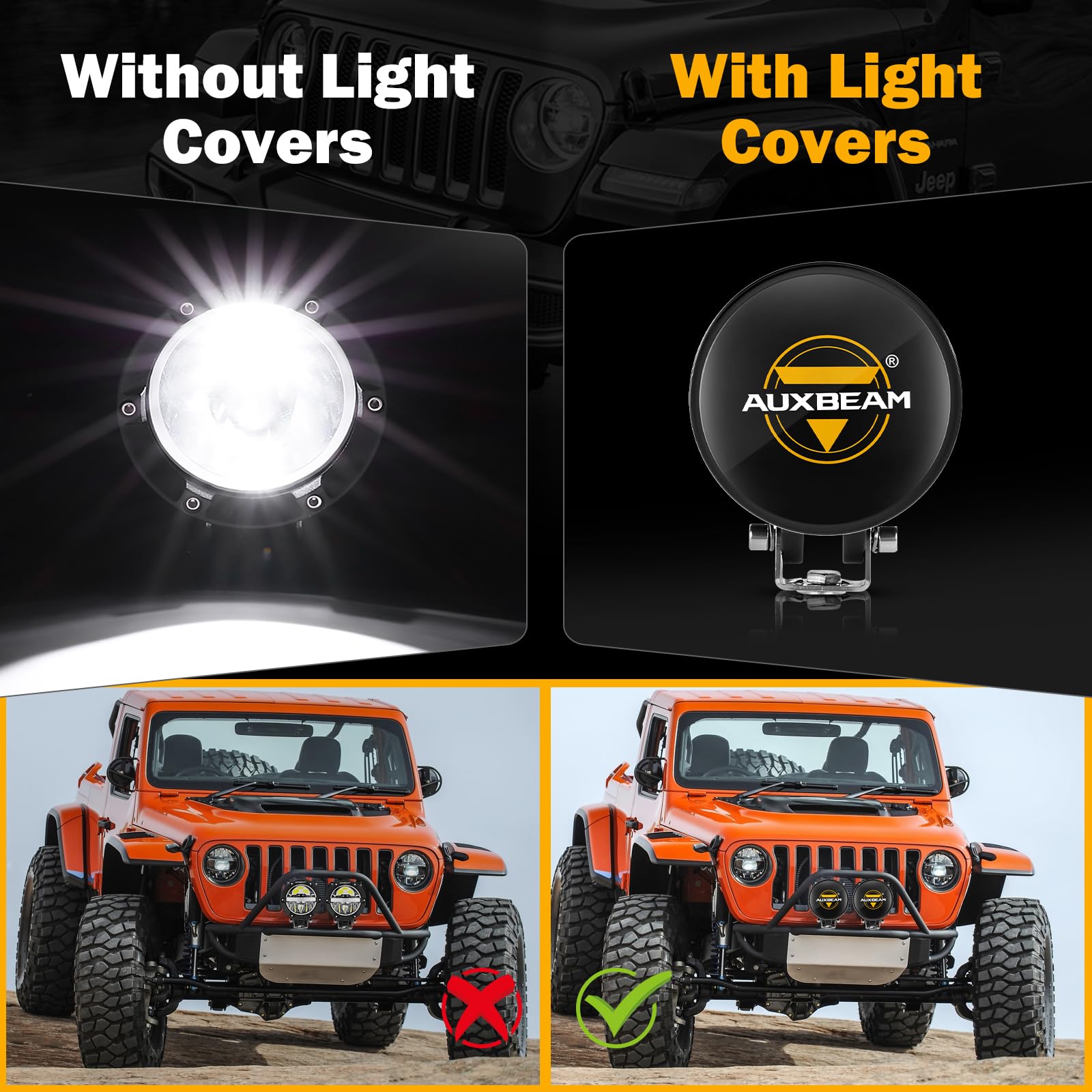 Auxbeam 4 Inch Round Offroad Lights with Black Covers Combo Kit, 72W 7200LM Spot Beam Design LED Pods Driving Fog Light with DT Wiring Harness for Truck, Jeep, Pickup, ATV, UTV, Pack of 4 - Image 5