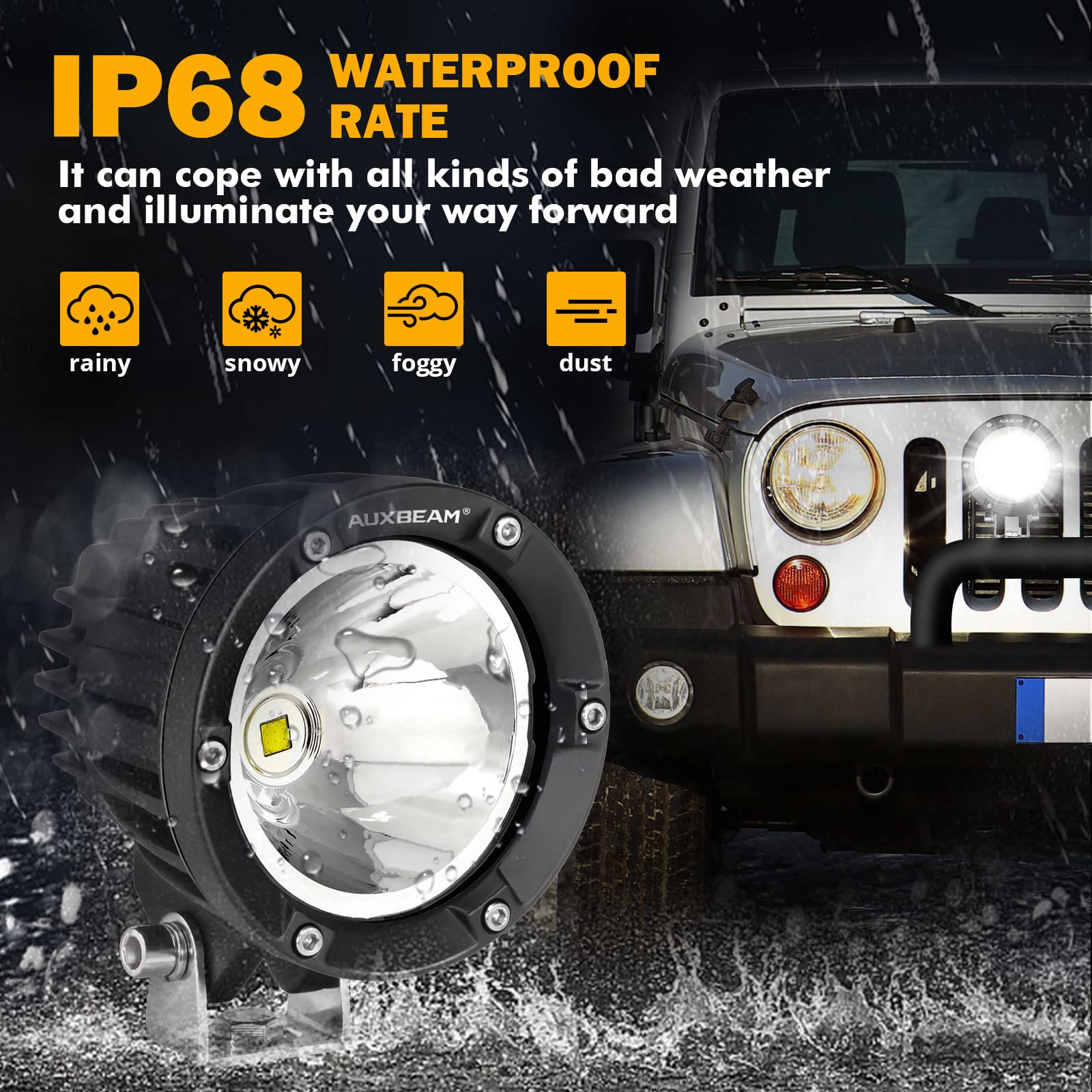 Auxbeam 4 Inch Round Offroad Lights with Black Covers Combo Kit, 72W 7200LM Spot Beam Design LED Pods Driving Fog Light with DT Wiring Harness for Truck, Jeep, Pickup, ATV, UTV, Pack of 4 - Image 8