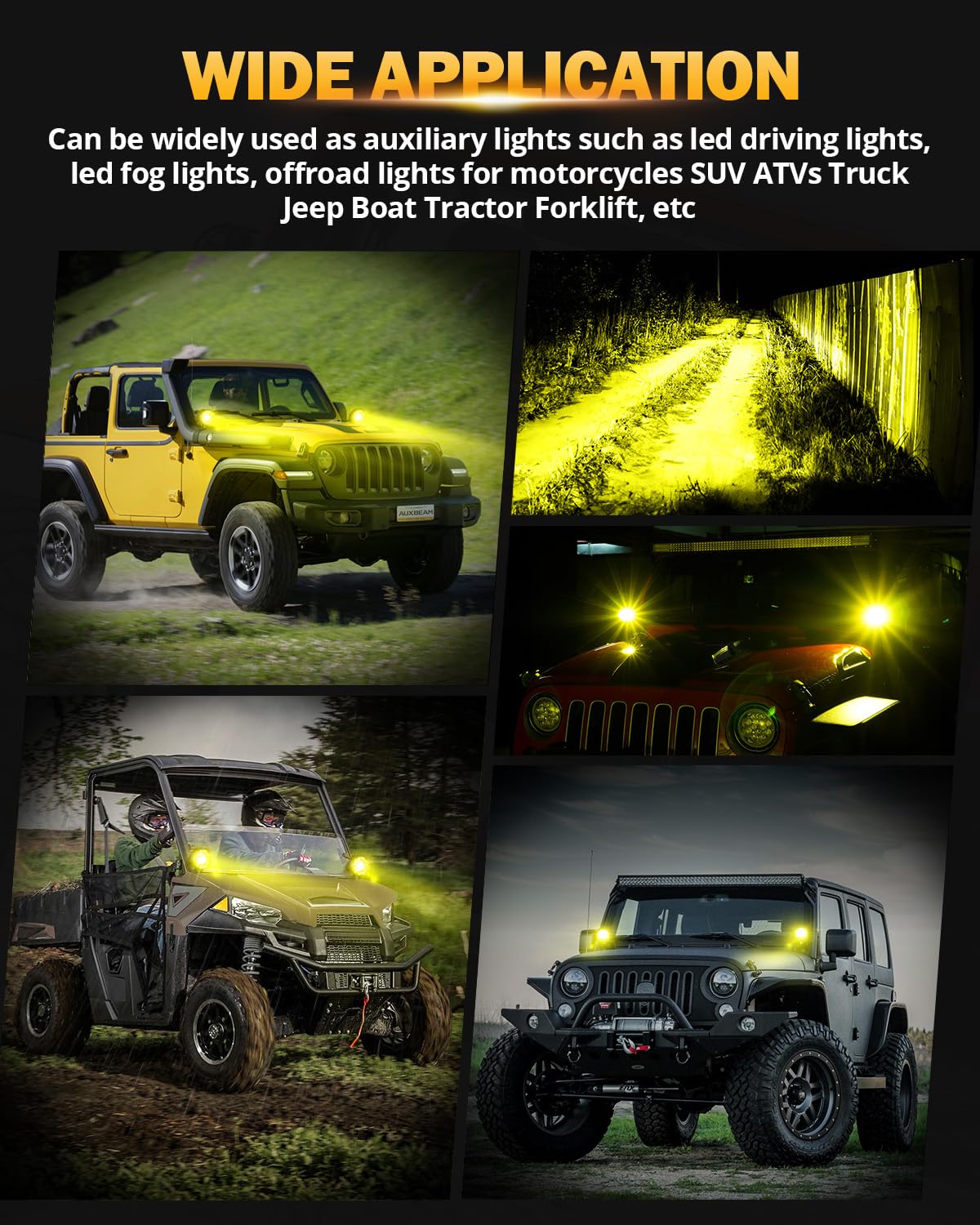 Auxbeam 4In 90W Amber Round Led Offroad Lights 2PCS 9000LM Amber Fog Super Bright Driving Light with Wiring Harness Kit Spot Beam Pod Light for Truck SUV ATV UTV Jeep Wrangler Motorcycle - Image 6