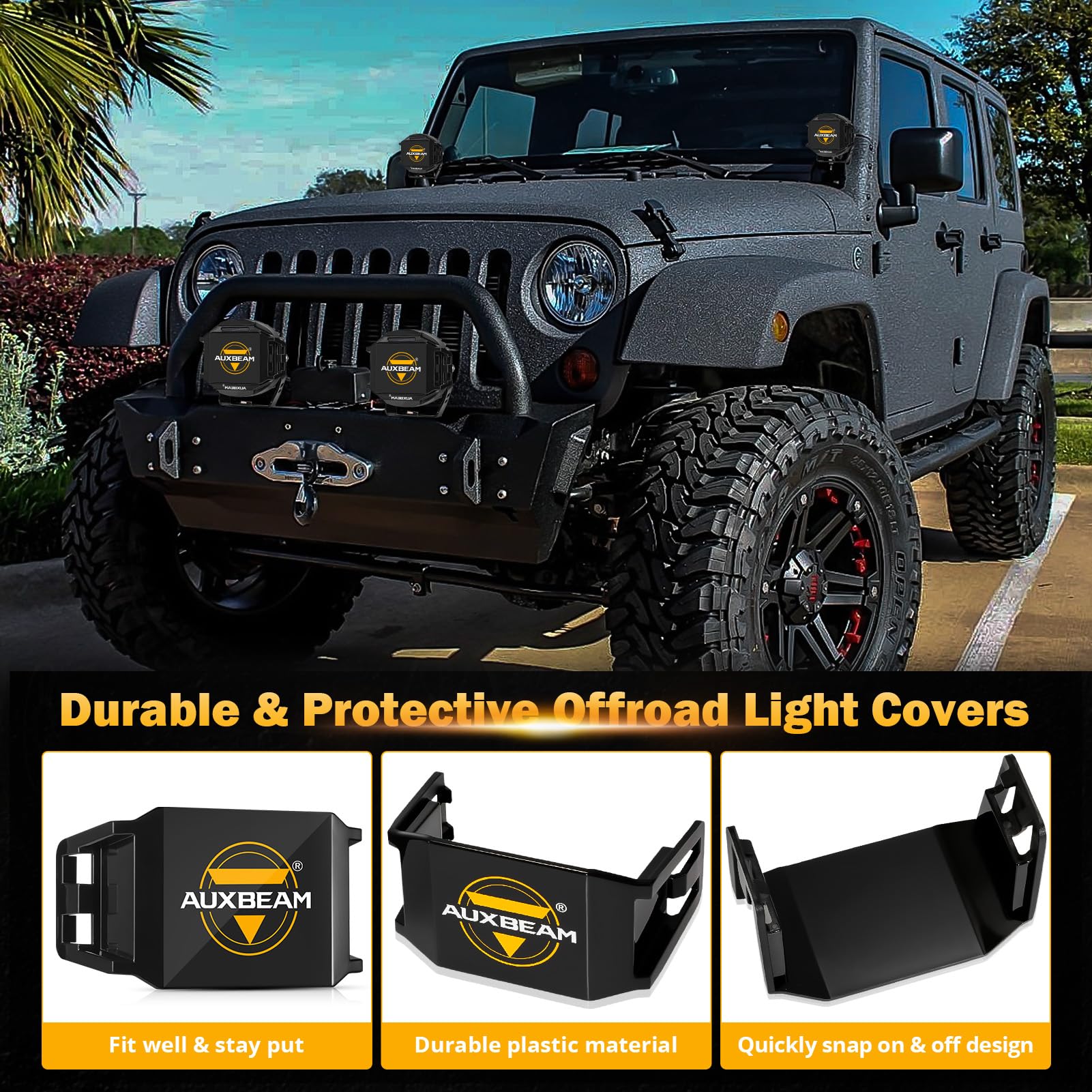 Auxbeam 5" 168W Round LED Offroad Light Pod with Amber Covers+Auxbeam 5 inch Pod Light Covers, Black - Image 8