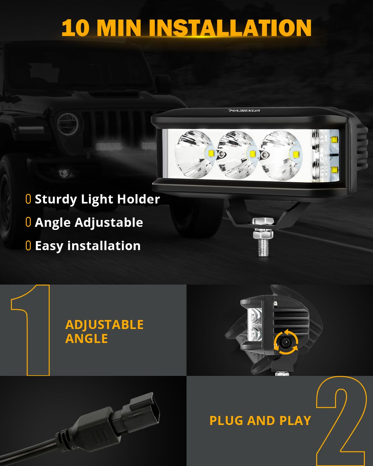 Auxbeam 5 Inch LED Light Bar, Side Shooter Pod Lights 68W 6800LM LED Offroad Driving Lights with White Spot Flood Combo Beam, Waterproof Offroad Fog Light for UTV ATV Jeep Truck Boat (White Beam) - Image 5
