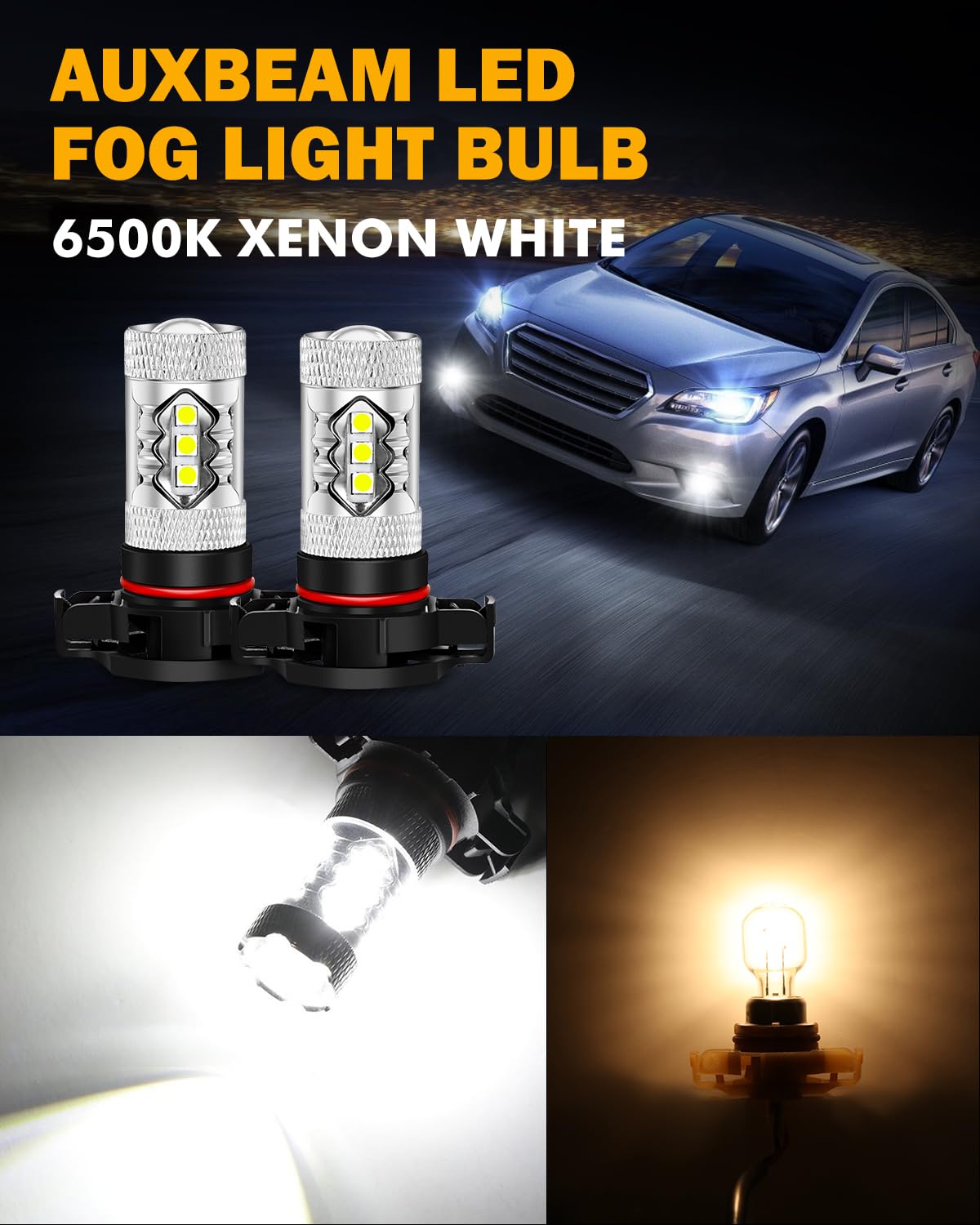 Auxbeam 5201/5202/9009 LED Fog Light Bulbs, 6500K Xenon White, 8000LM Super Bright, 360-degree Illumination, Canbus Ready, Fog Car Lights Replacement, Pack of 2 - Image 3