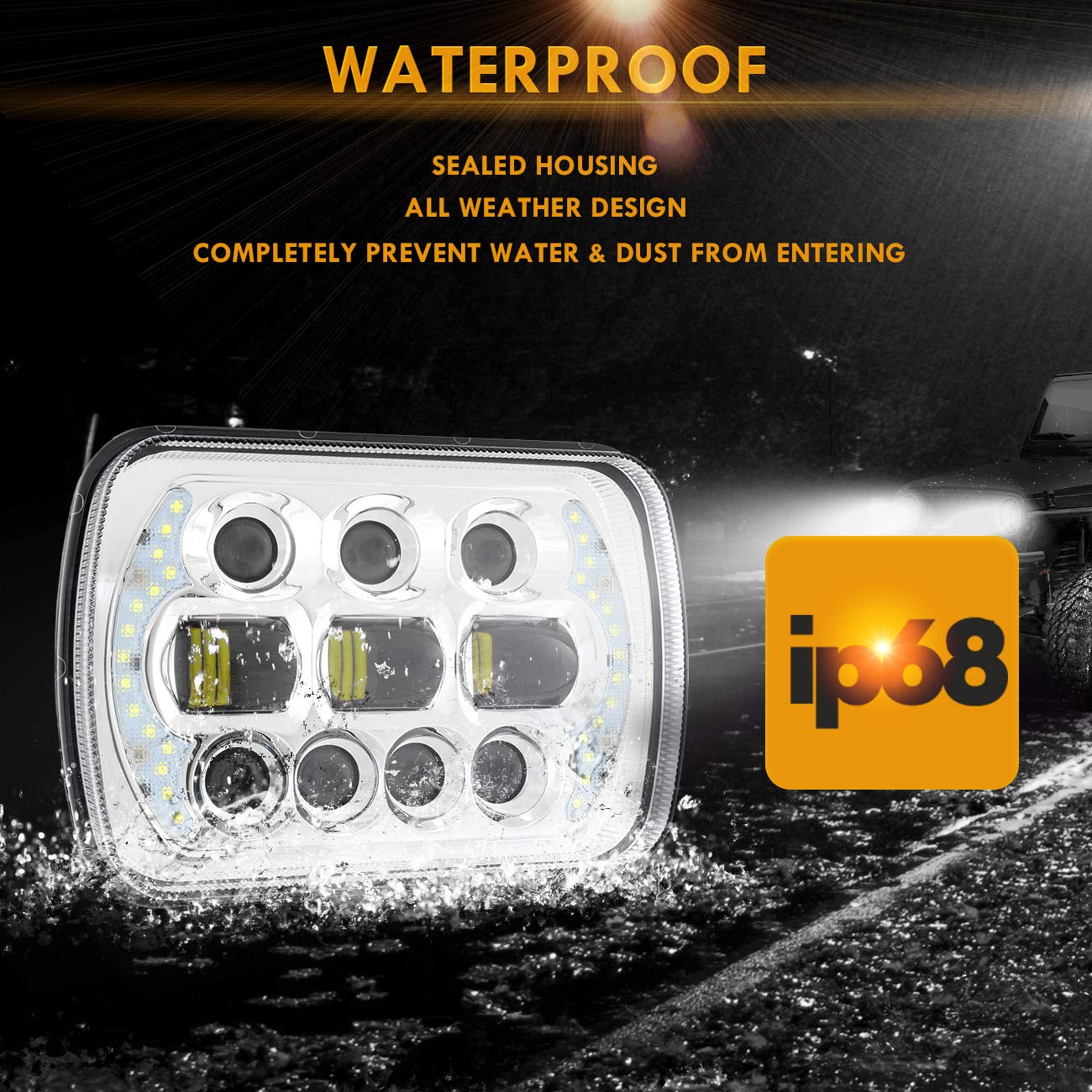 Auxbeam 5x7 LED Headlight High Low Beam, 85W 7x6 Led Sealed Beam Headlamp with DRL Angle Eyes, DOT Approved H6054 Led Headlight for Jeep Wrangler Cherokee XJ H6054 H5054 69822 6052 (2Pcs Silver) - Image 4