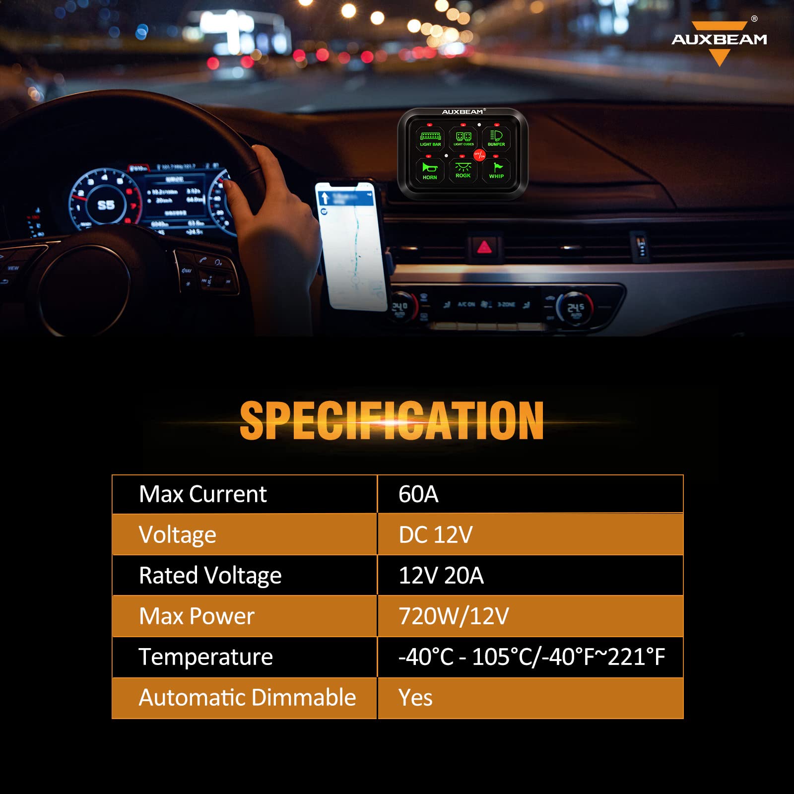 Auxbeam 6 Gang LED Touch Switch Panel - Universal Circuit Control System for Cars, Trucks, Boats, UTVs, ATVs - 2-Year Warranty, Green - Image 8