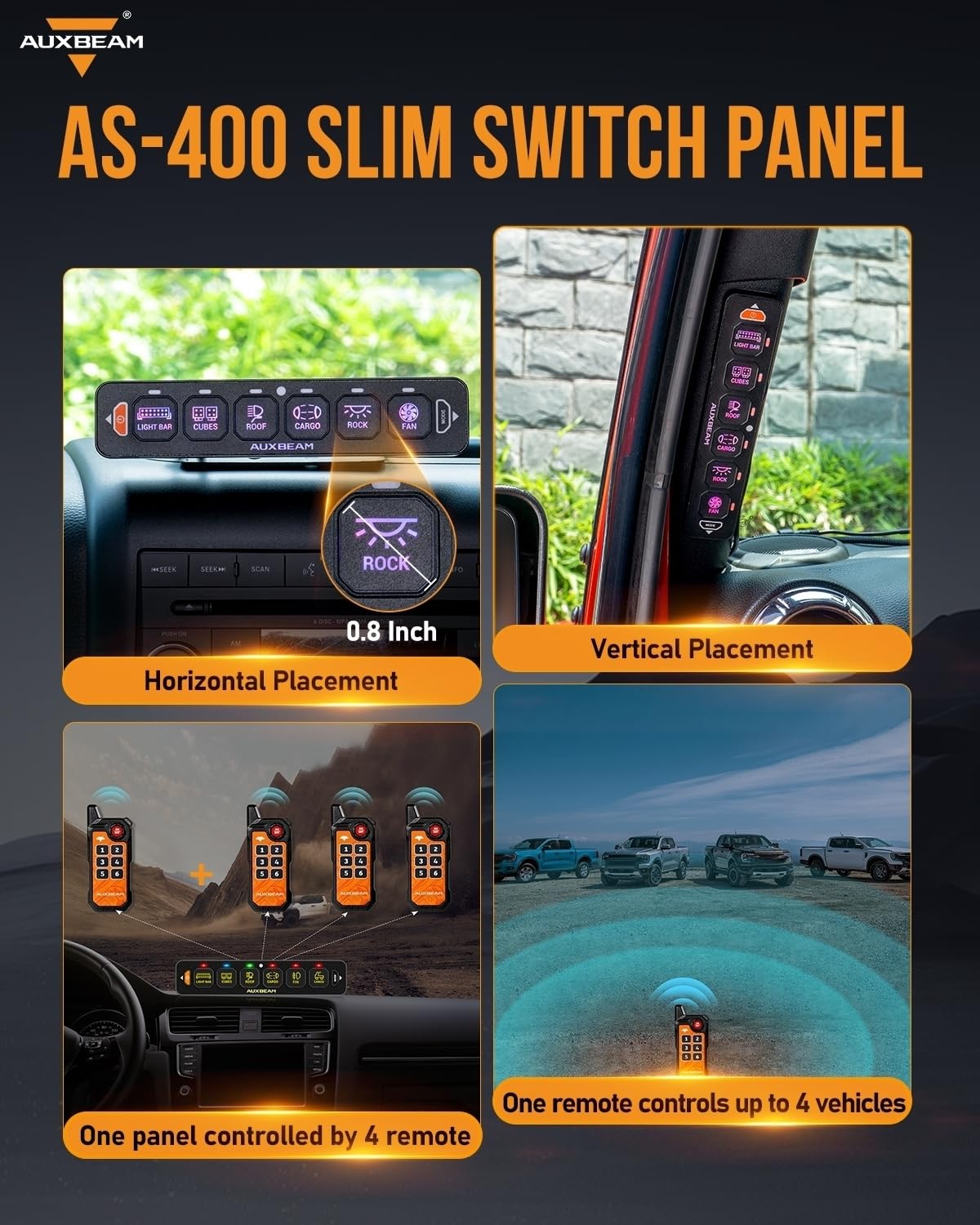 Auxbeam 6 Gang Slim Switch Panel Bluetooth RGB AS-600 with APP&Remote Control Toggle Momentary Pulsed Switch Pod Off Backlight for Truck Offroad UTV ATV Car Marine 12-24V Waterproof, 3 Years Warranty - Image 4