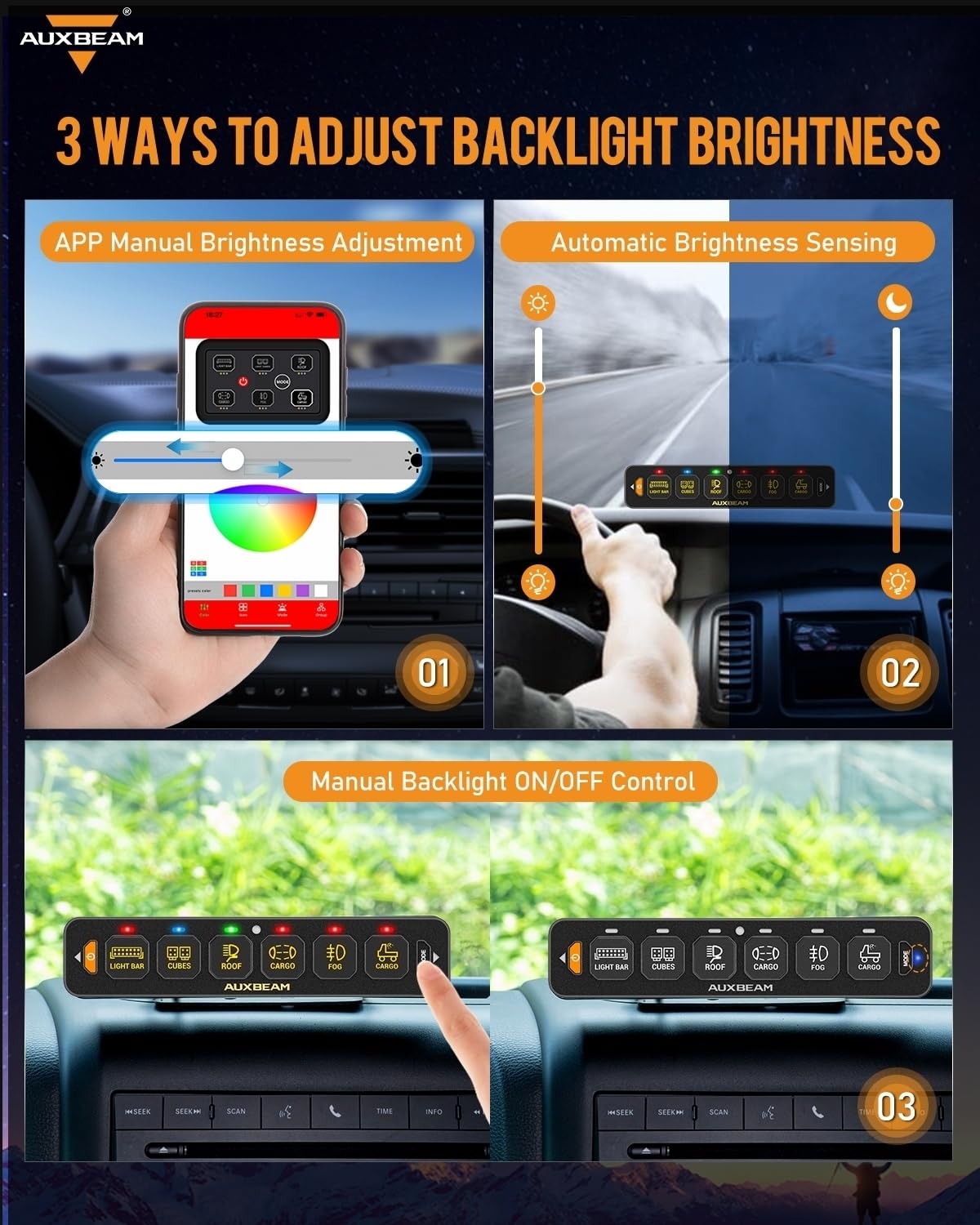 Auxbeam 6 Gang Slim Switch Panel Bluetooth RGB AS-600 with APP&Remote Control Toggle Momentary Pulsed Switch Pod Off Backlight for Truck Offroad UTV ATV Car Marine 12-24V Waterproof, 3 Years Warranty - Image 8