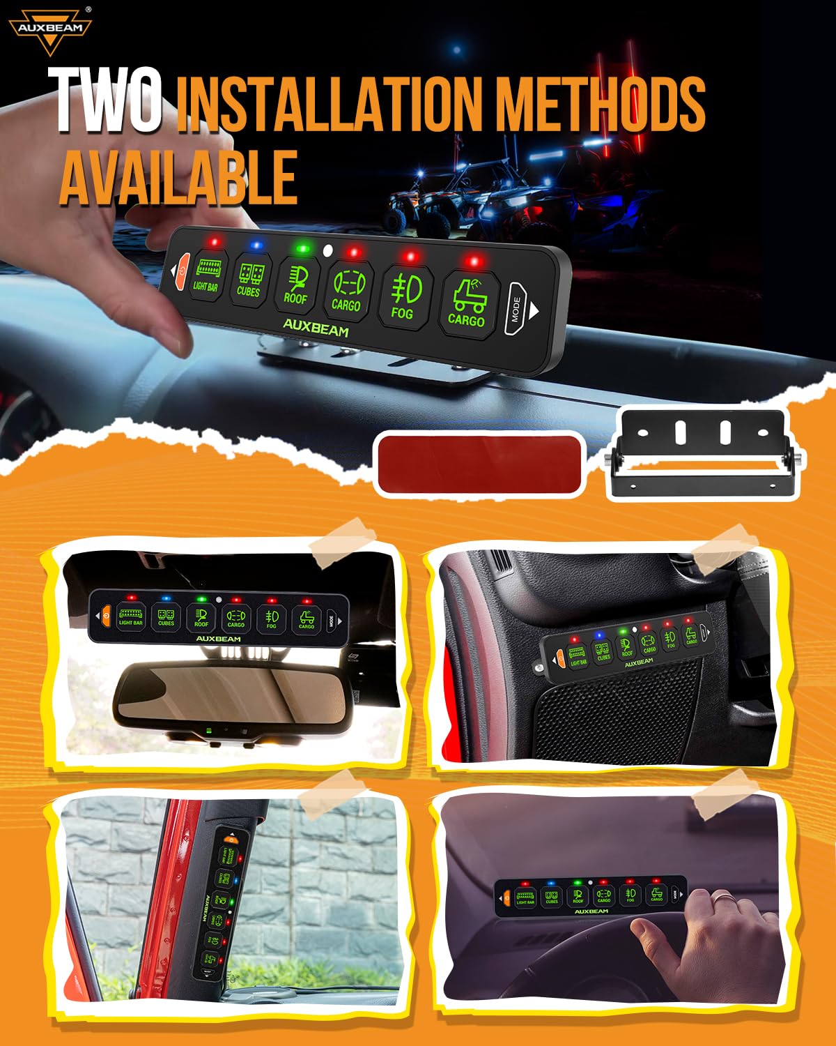 Auxbeam 6 Gang Slim Switch Panel RGB AS-R60 Toggle Momentary Pulsed Dimmable Backlight Multifunction Switch Panel with Memory Function for 12-24V Truck Offroad Car Marine Waterproof, 3 Years Warranty - Image 5