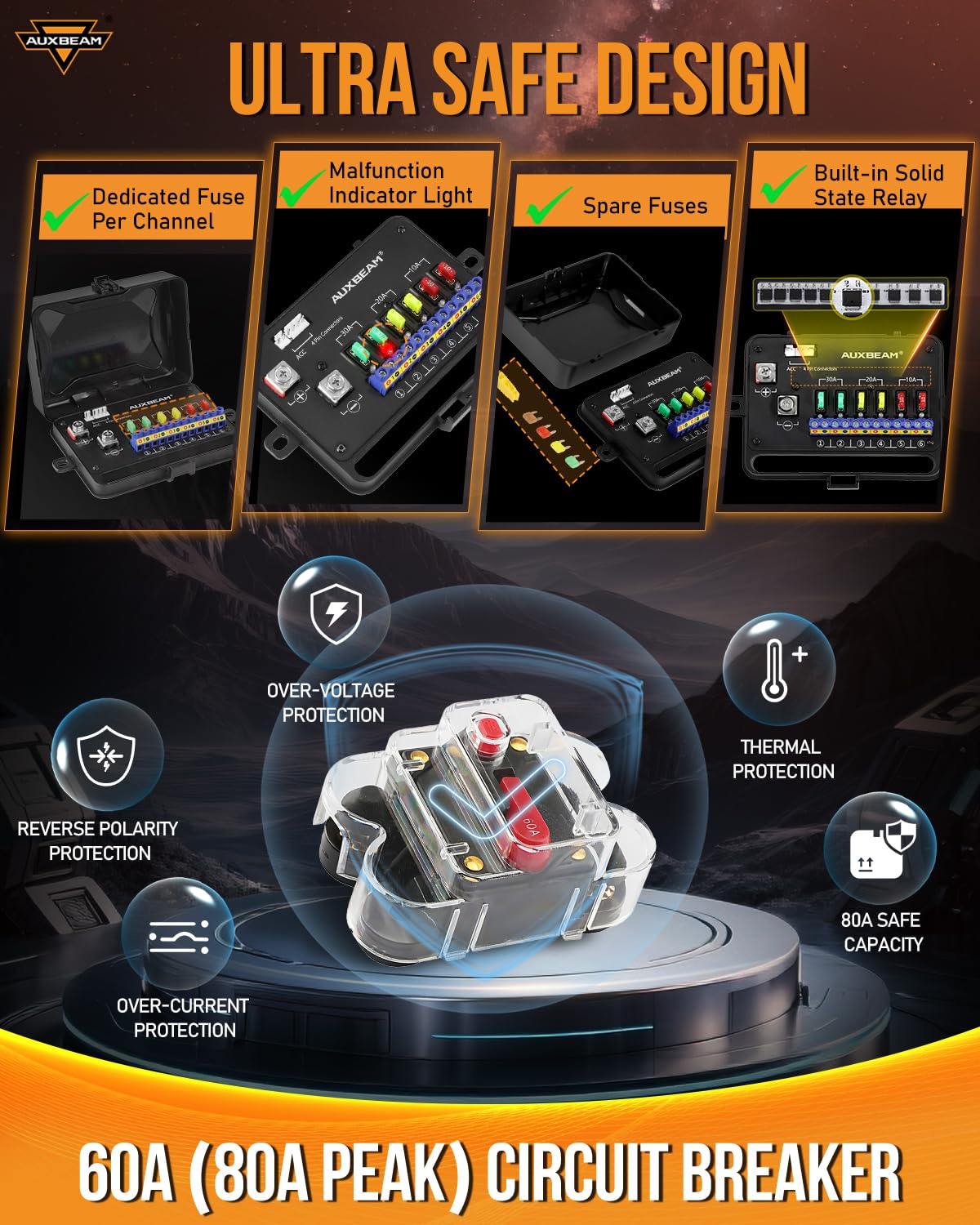 Auxbeam 6 Gang Switch Panel Bluetooth AR-600 RGB Large Button Auxiliary Switch w/Toggle Momentary Pulsed Switch Pod Backlit Off Waterproof 12-24V Panel Pod for UTV Boat Truck RV 3 Years Warranty - Image 6