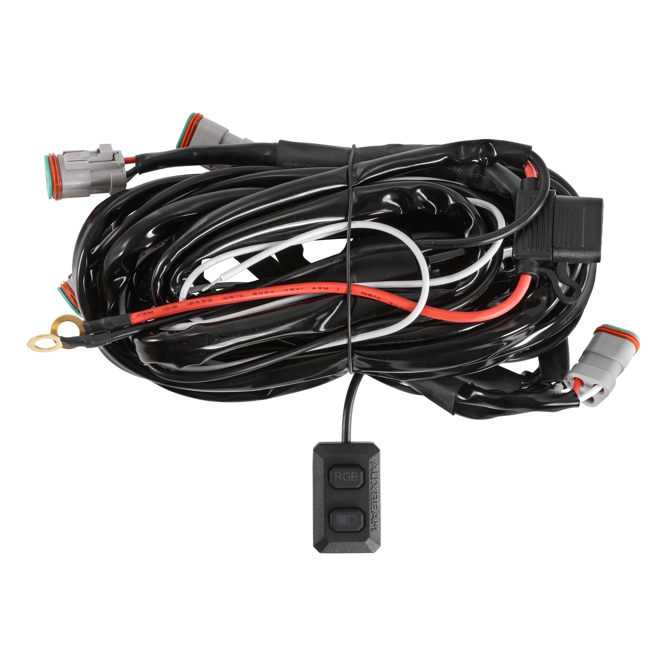 Auxbeam 6-Leads LED Light Pods Wiring Harness Kit, 40A Fuse & Relay, 12V 3-Pin DT Plug for Offroad Lights Work Lights, Compatible with Color Play RGB Series (Only) - Image 8