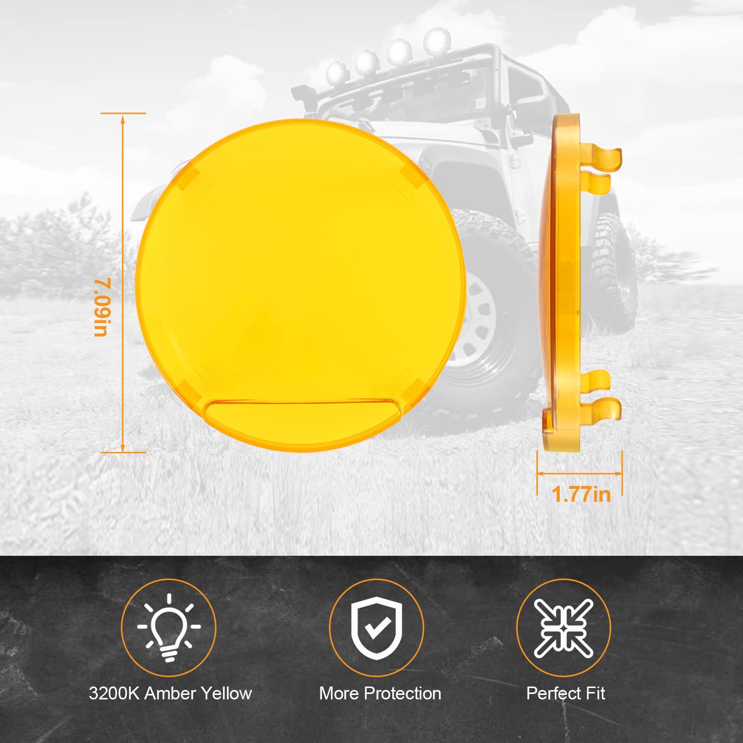 Auxbeam 7 Inch Round Offroad Lights with Amber Covers Combo Kit, 240W 25800LM LED Driving Light Work Light with DT Wiring Harness for Truck, Jeep, Pickup, ATV, UTV - Image 6