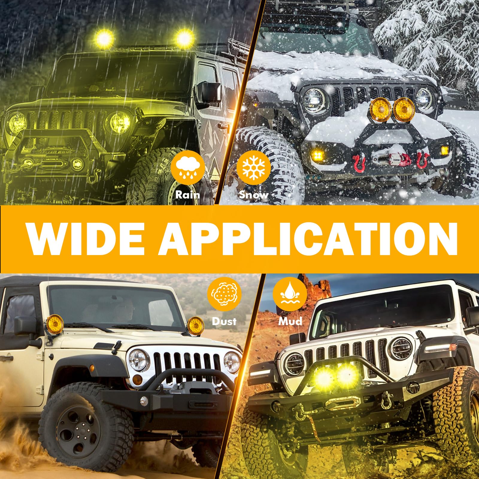 Auxbeam 7 Inch Round Offroad Lights with Amber Covers Combo Kit, 240W 25800LM LED Driving Light Work Light with DT Wiring Harness for Truck, Jeep, Pickup, ATV, UTV - Image 7