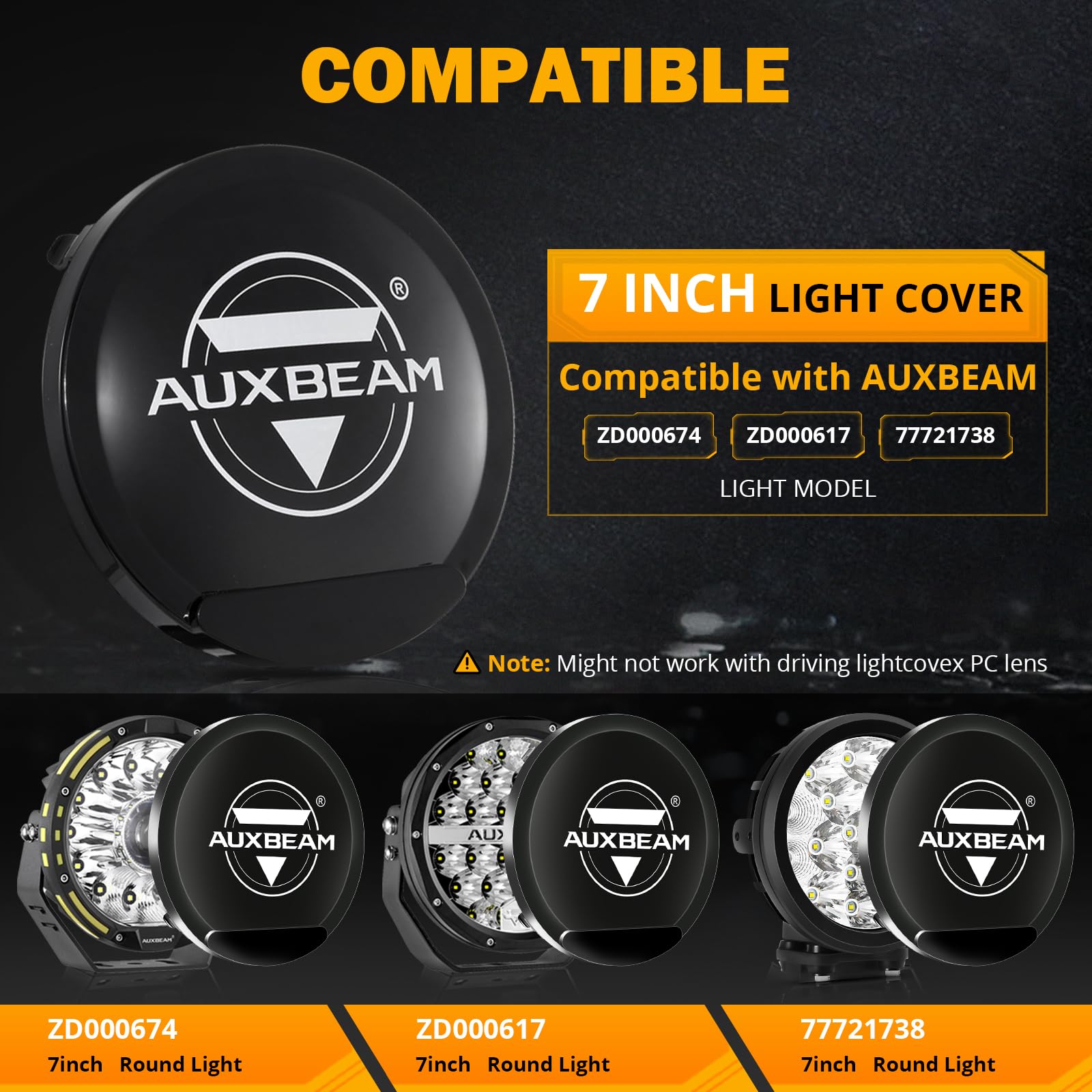 Auxbeam 7 Inch Round Offroad Light Covers, Round Black Light Cover with Logo for 7 Inch Diameter Round Driving Off Road Lights Bumper Roof Lights, Pair - Image 3