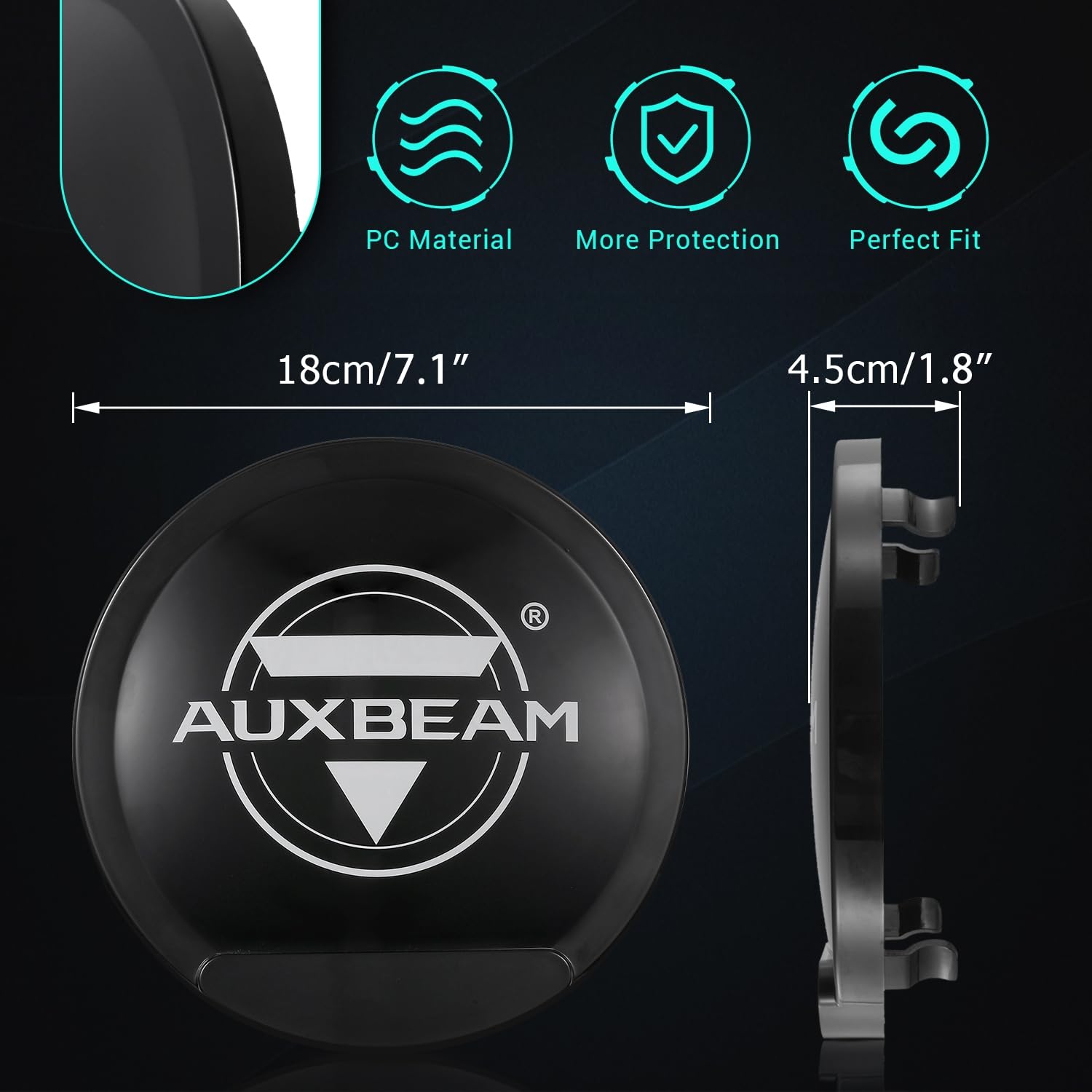 Auxbeam 7 Inch Round Offroad Light Covers, Round Black Light Cover with Logo for 7 Inch Diameter Round Driving Off Road Lights Bumper Roof Lights, Pair - Image 5