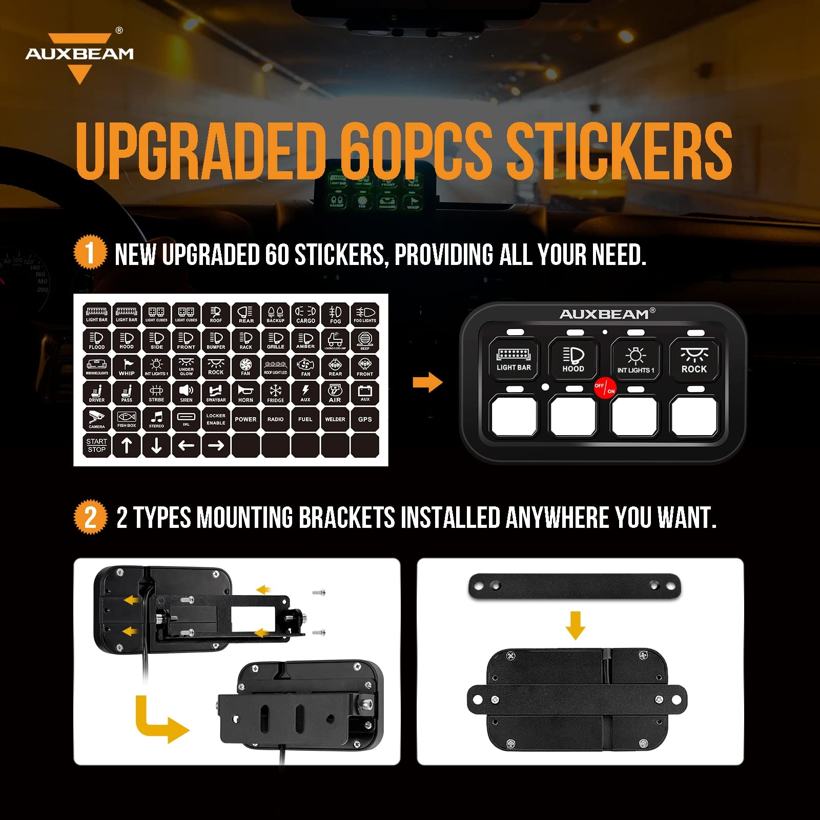 Auxbeam 8 Gang Switch Panel GA80 Universal Circuit Control Relay System Automatic Dimmable LED On-Off Switch Pod Touch Control Panel Relay Box for Car Truck Pickup UTV SUV - Green, 2 Years Warranty - Image 4