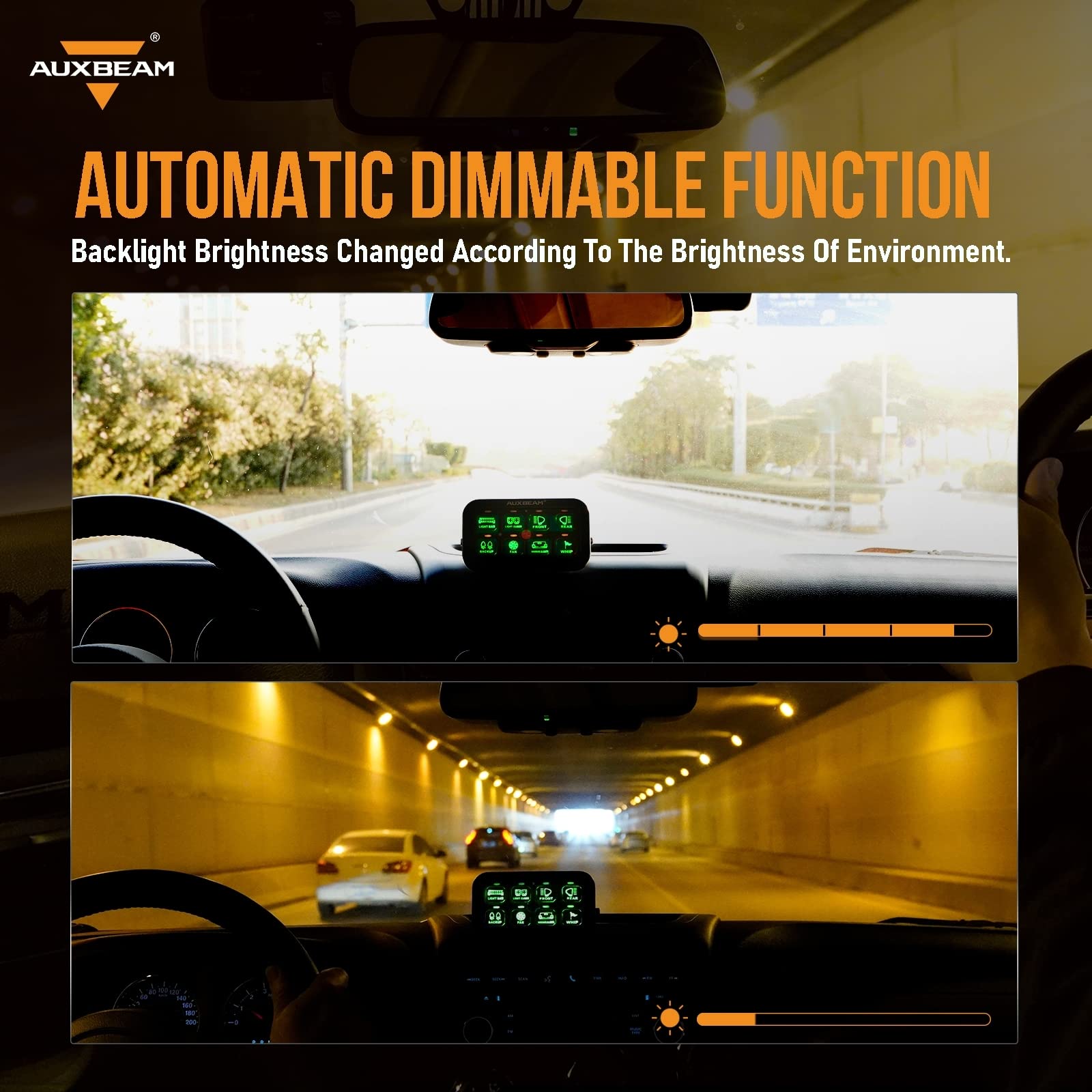 Auxbeam 8 Gang Switch Panel GA80 Universal Circuit Control Relay System Automatic Dimmable LED On-Off Switch Pod Touch Control Panel Relay Box for Car Truck Pickup UTV SUV - Green, 2 Years Warranty - Image 7