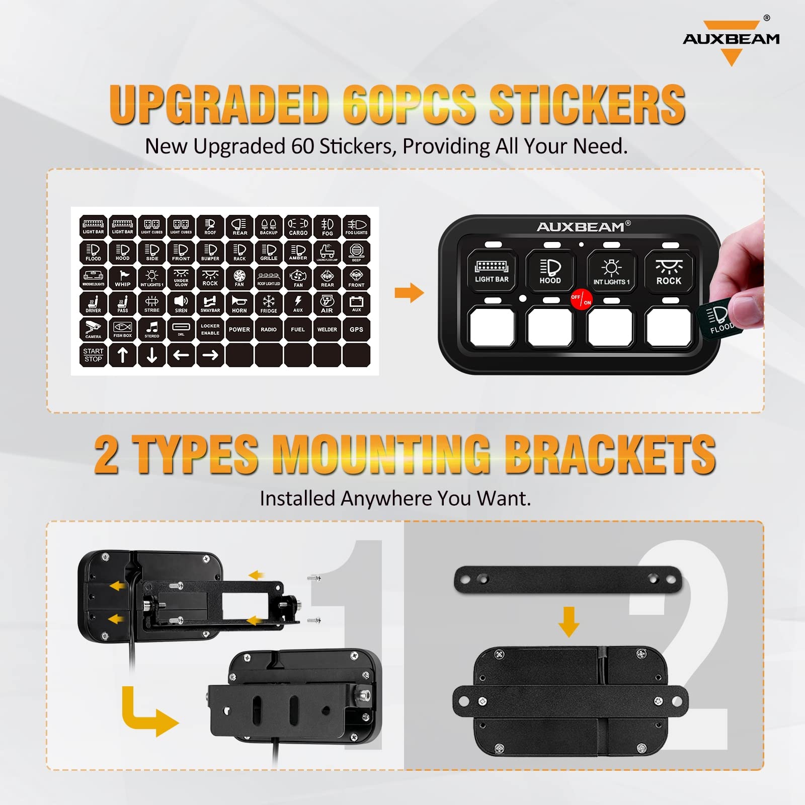 Auxbeam 8 Gang Switch Panel GB80, Universal Circuit Control Relay System Box with Automatic Dimmable On-Off LED Switch Pod Touch Switch Box for Car Pickup Truck Boat ATV UTV, Green 2 Years Warranty - Image 6