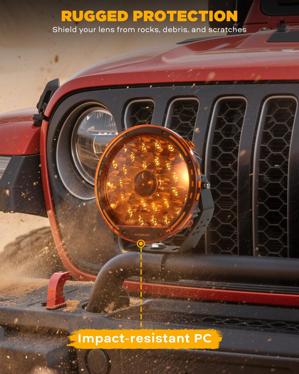 Auxbeam 9 Inch Deep Amber Light Covers for 360-PRO/RAY-L Series, 2300K Dark Amber Tint Round Off-Road Light Lens Cap, Light Bar Covers for Fog Dust Rain Snow, 2 Packs - Image 7